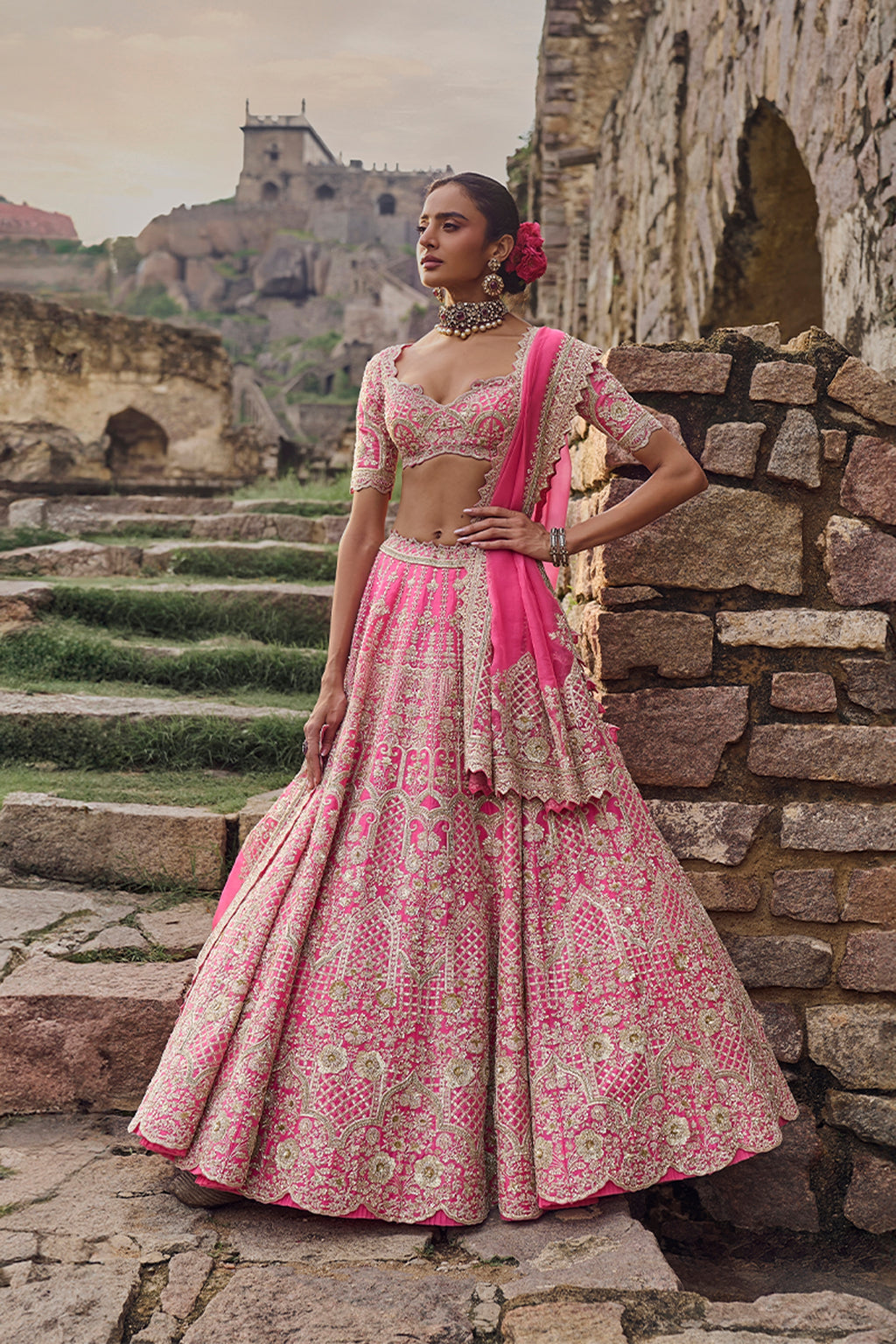 ANUSHREE REDDY LEHENGA BLOUSE DUPATTA CANDY PINK
