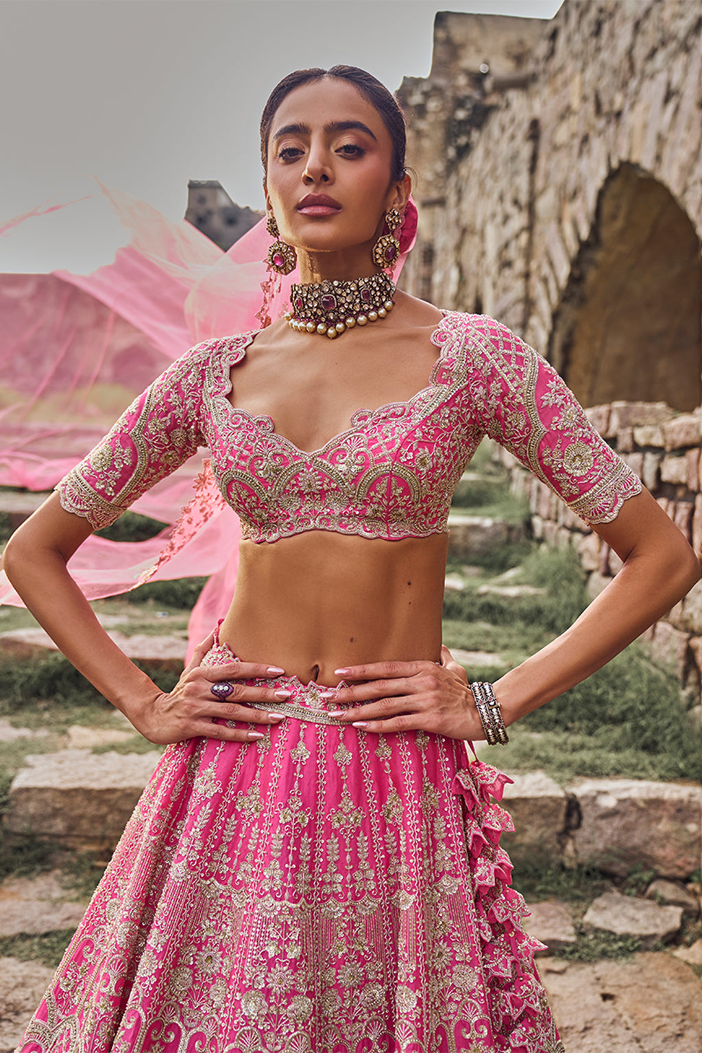 ANUSHREE REDDY LEHENGA BLOUSE DUPATTA CANDY PINK