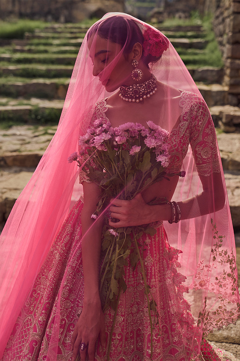 ANUSHREE REDDY LEHENGA BLOUSE DUPATTA CANDY PINK