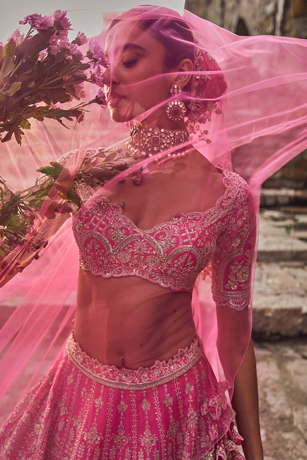 ANUSHREE REDDY LEHENGA BLOUSE DUPATTA CANDY PINK