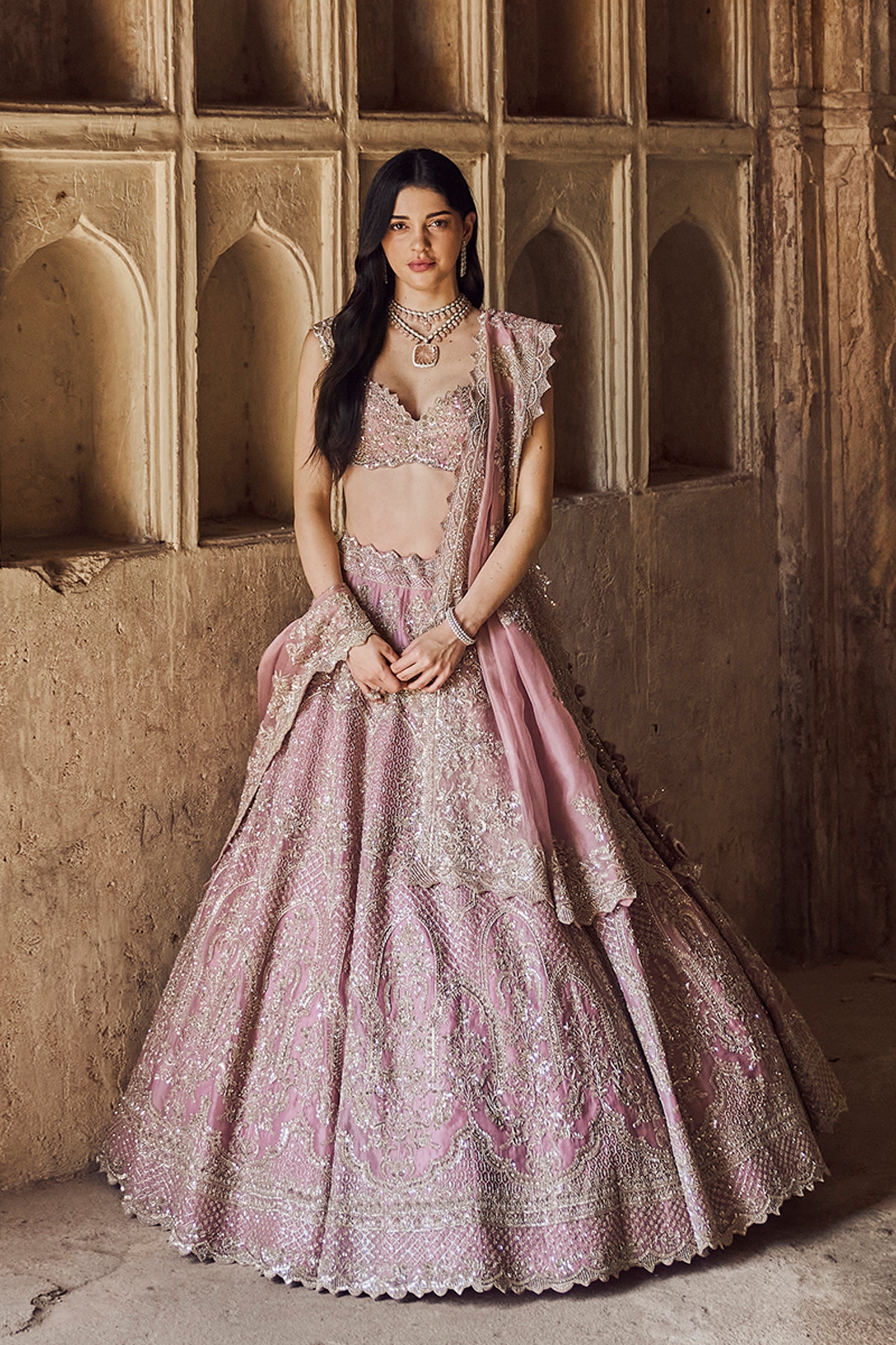ANUSHREE REDDY LEHENGA BLOUSE DUPATTA BLUSH PINK