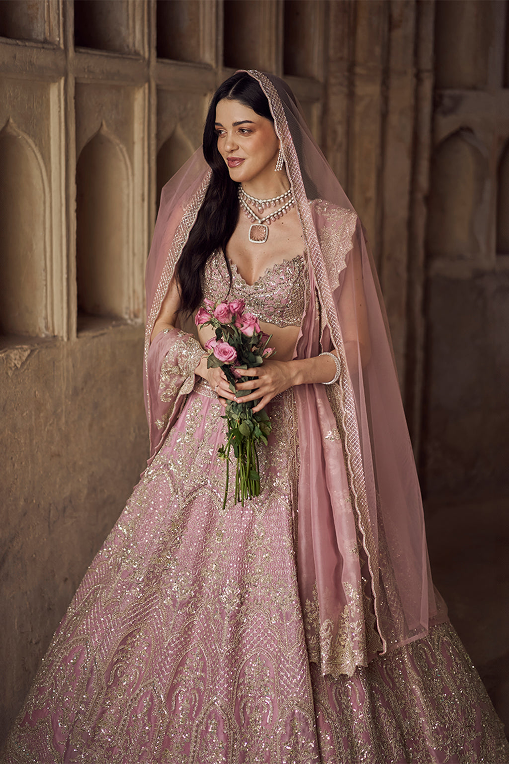 ANUSHREE REDDY LEHENGA BLOUSE DUPATTA BLUSH PINK