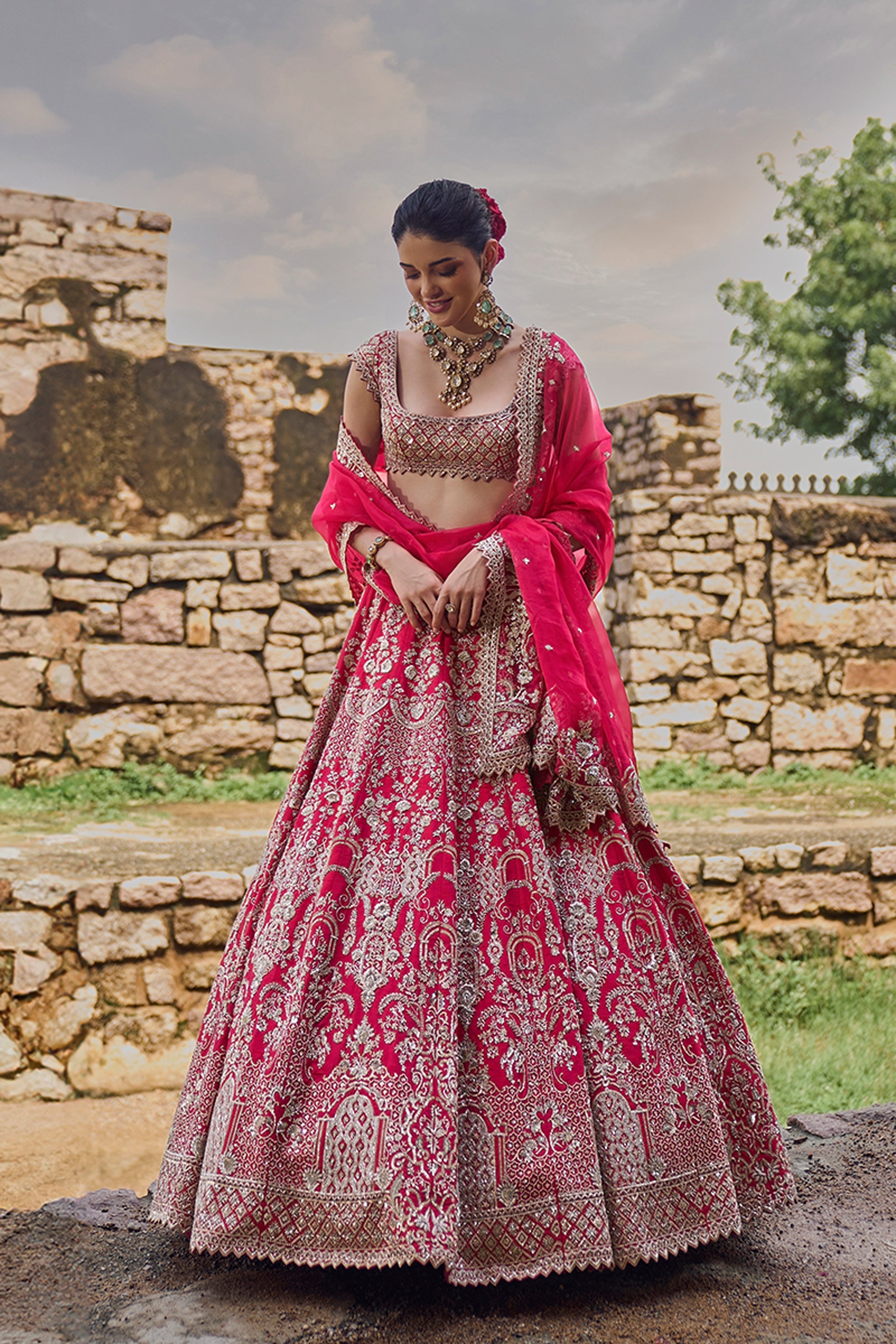 ANUSHREE REDDY LEHENGA BLOUSE DUPATTA CHERRY RED