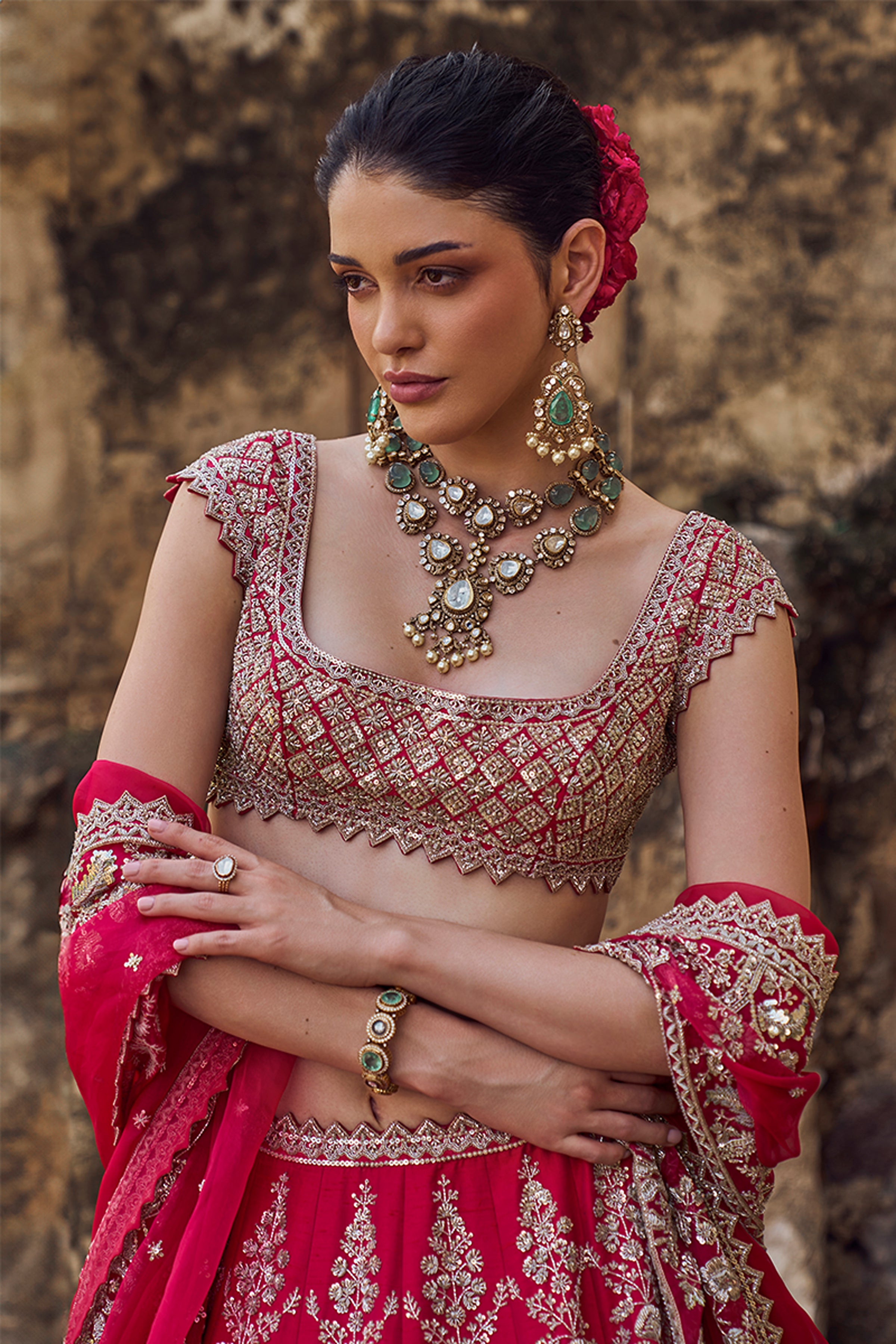 ANUSHREE REDDY LEHENGA BLOUSE DUPATTA CHERRY RED