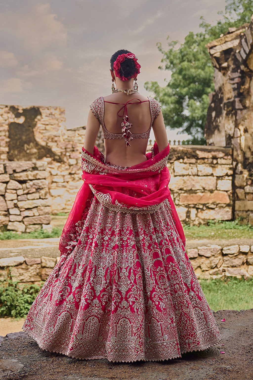 ANUSHREE REDDY LEHENGA BLOUSE DUPATTA CHERRY RED