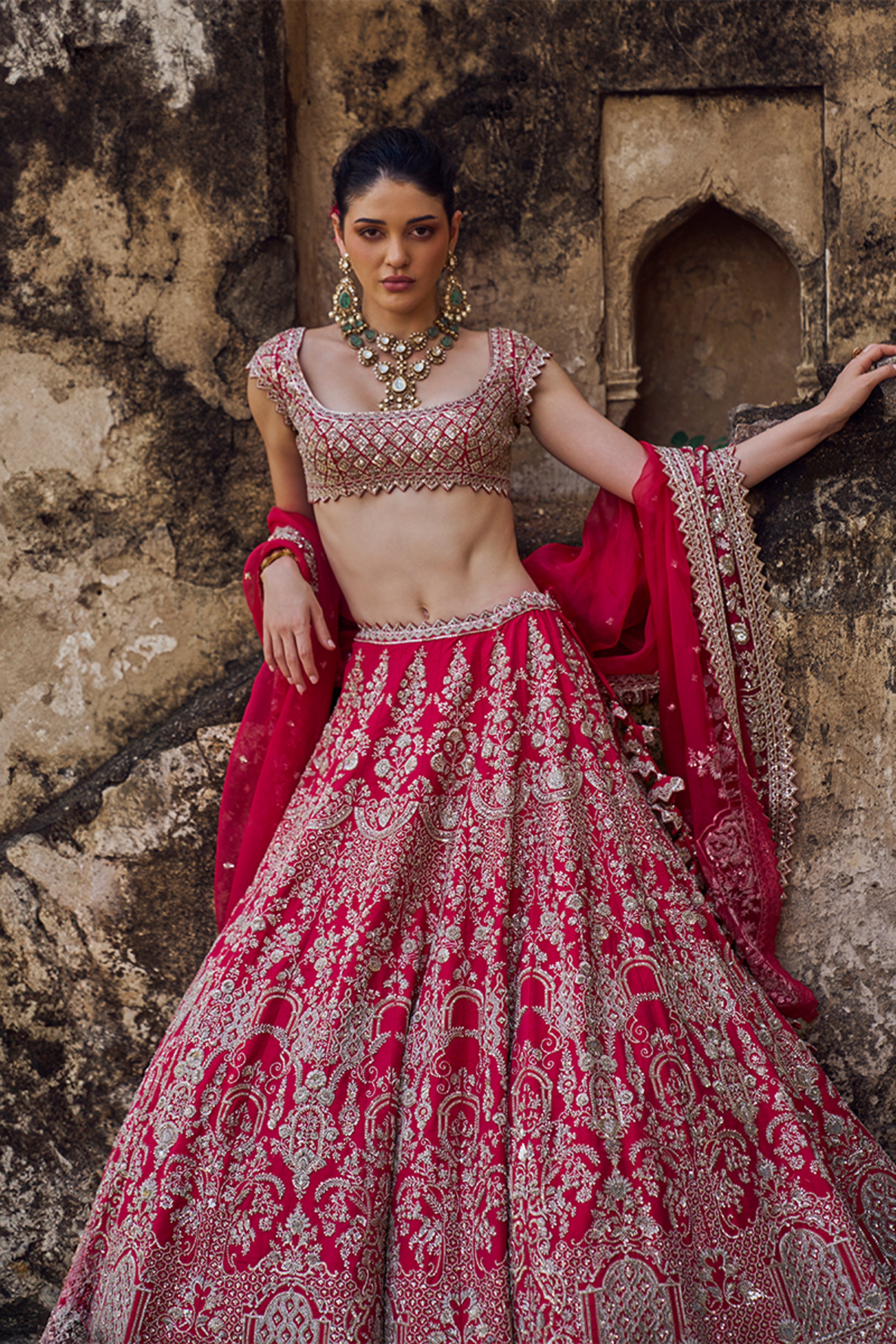 ANUSHREE REDDY LEHENGA BLOUSE DUPATTA CHERRY RED
