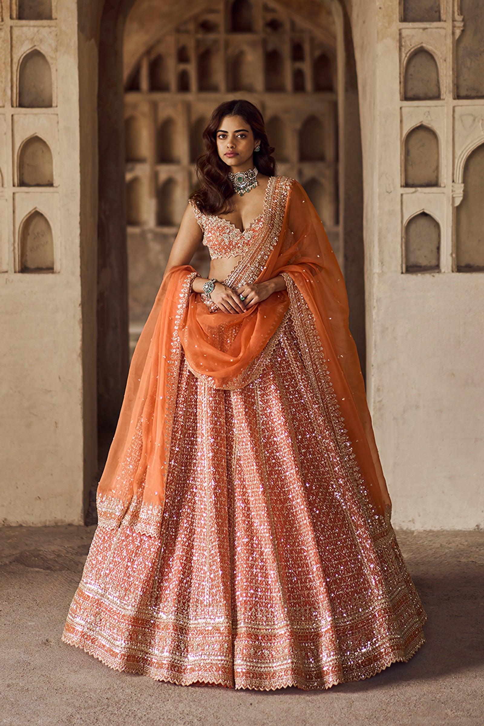 ANUSHREE REDDY LEHENGA BLOUSE DUPATTA ORANGE
