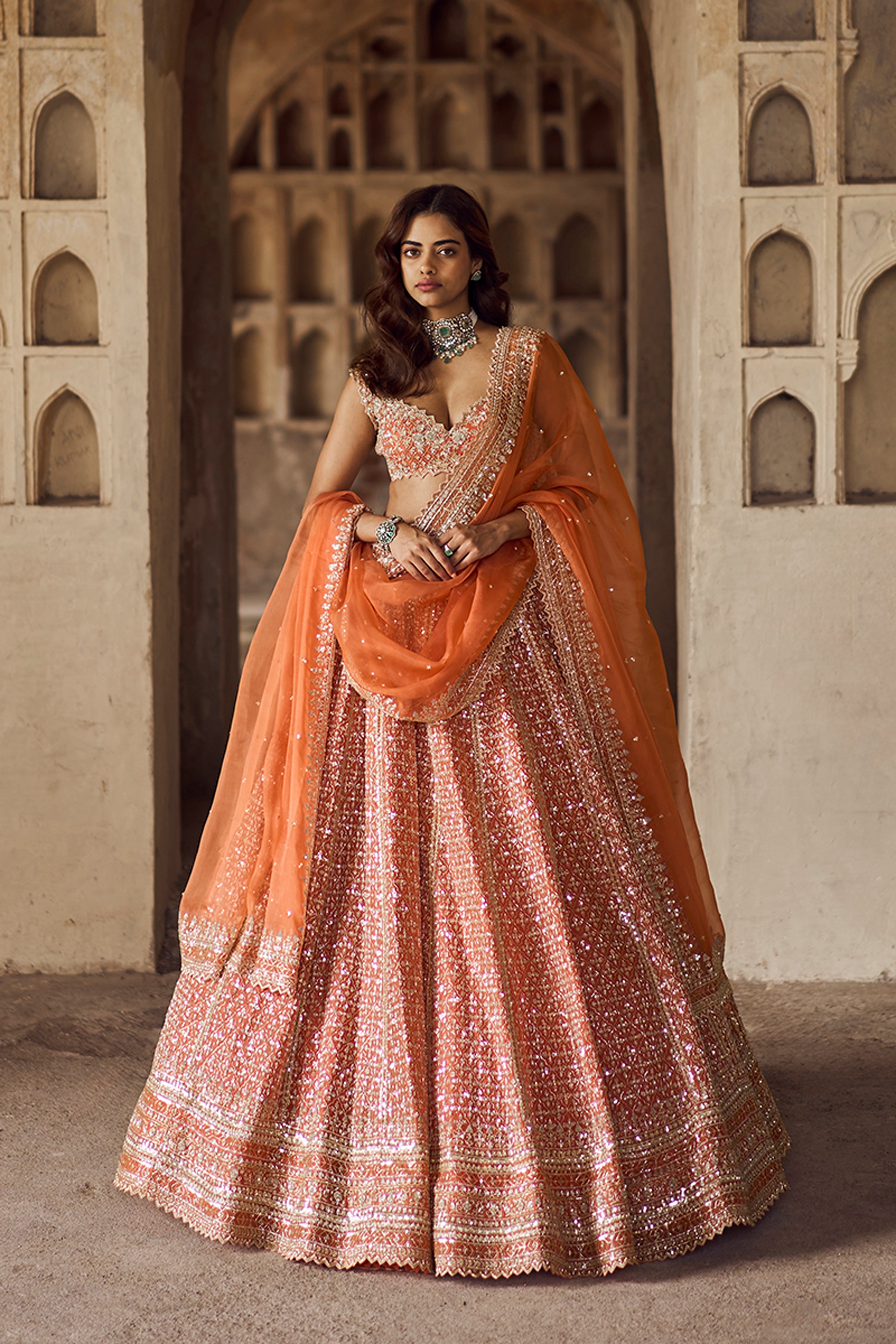 ANUSHREE REDDY LEHENGA BLOUSE DUPATTA ORANGE