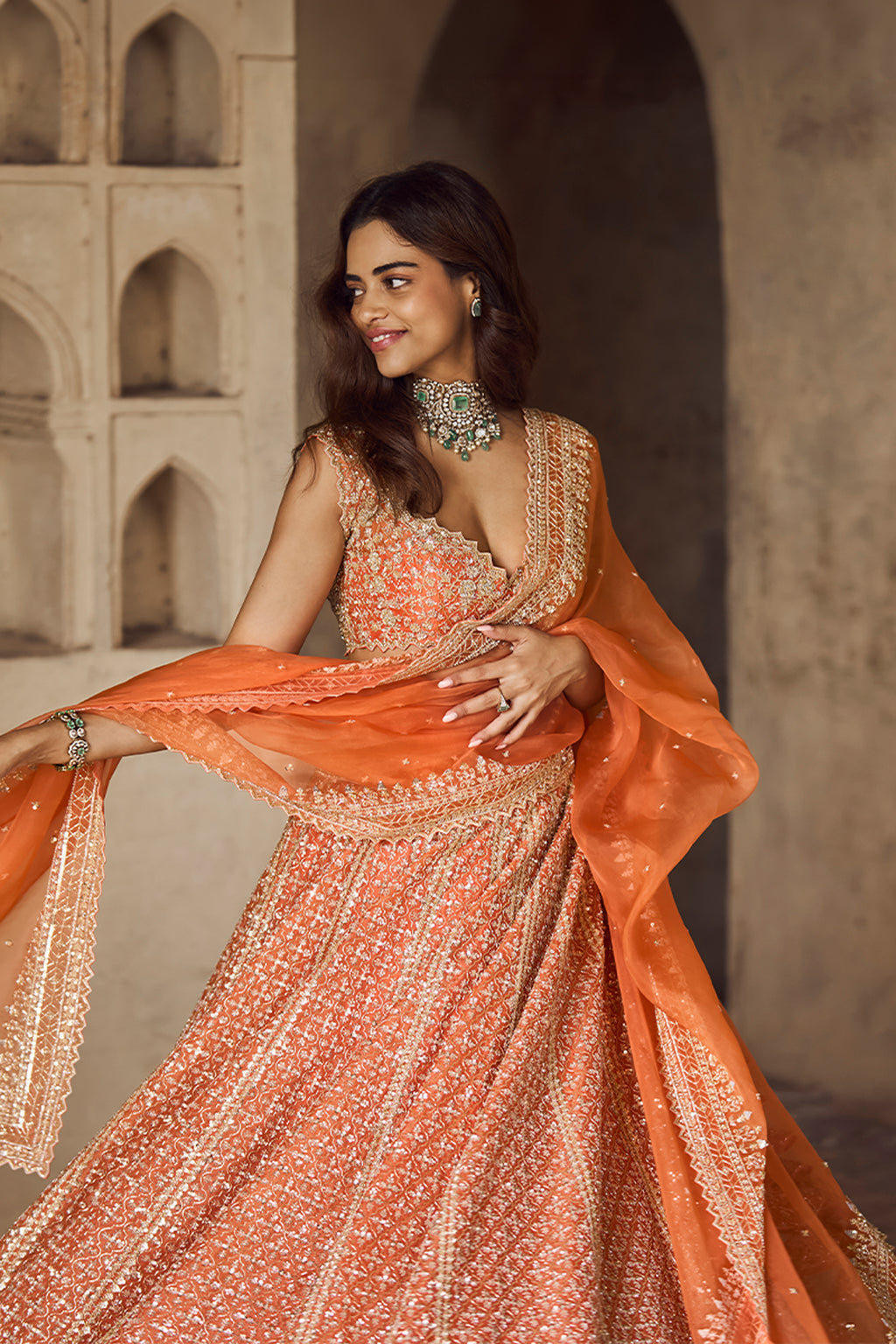 ANUSHREE REDDY LEHENGA BLOUSE DUPATTA ORANGE