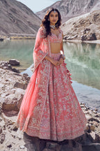 Lehenga Blouse Dupatta Coral