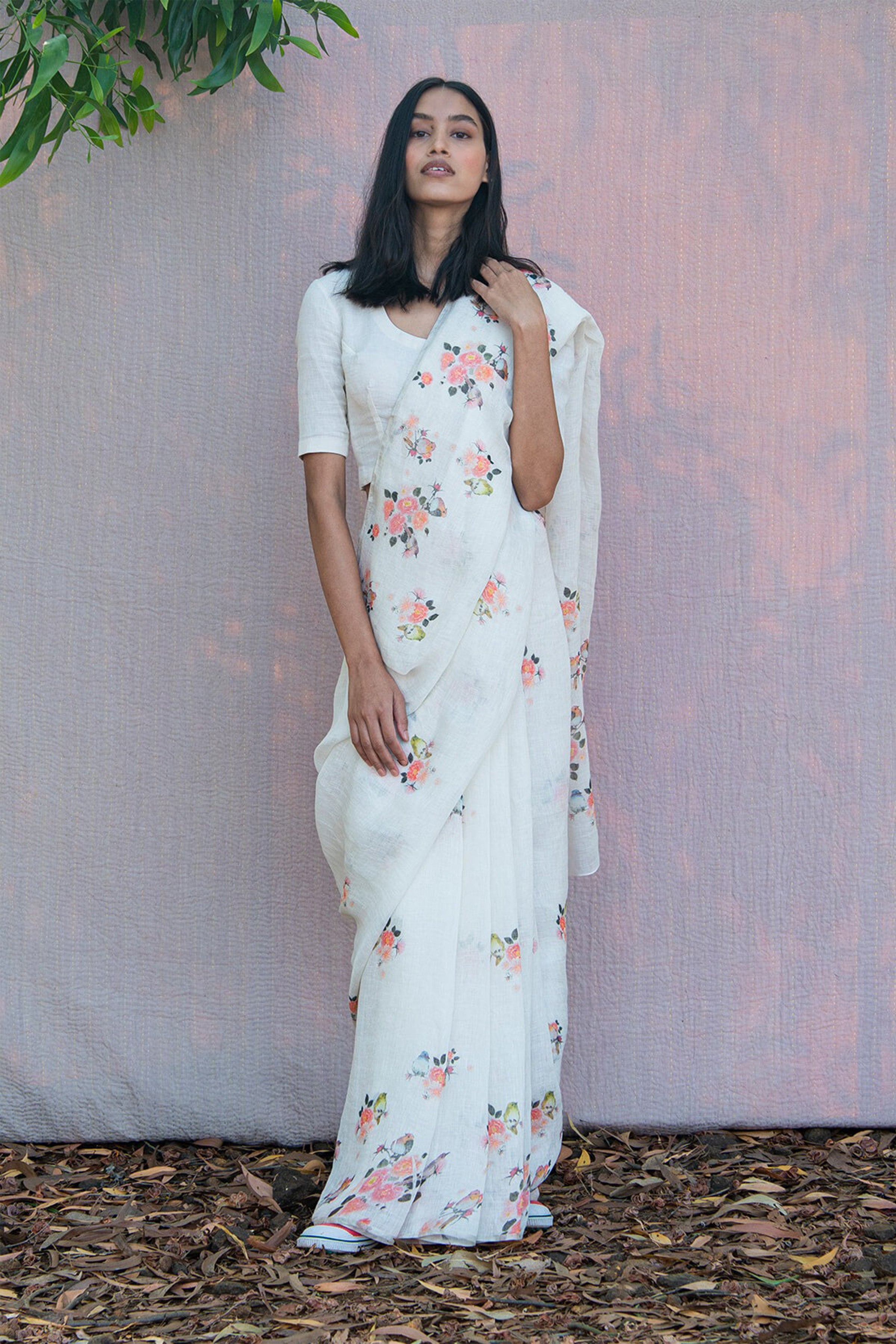 Saree With Blouse Fabric Ivory