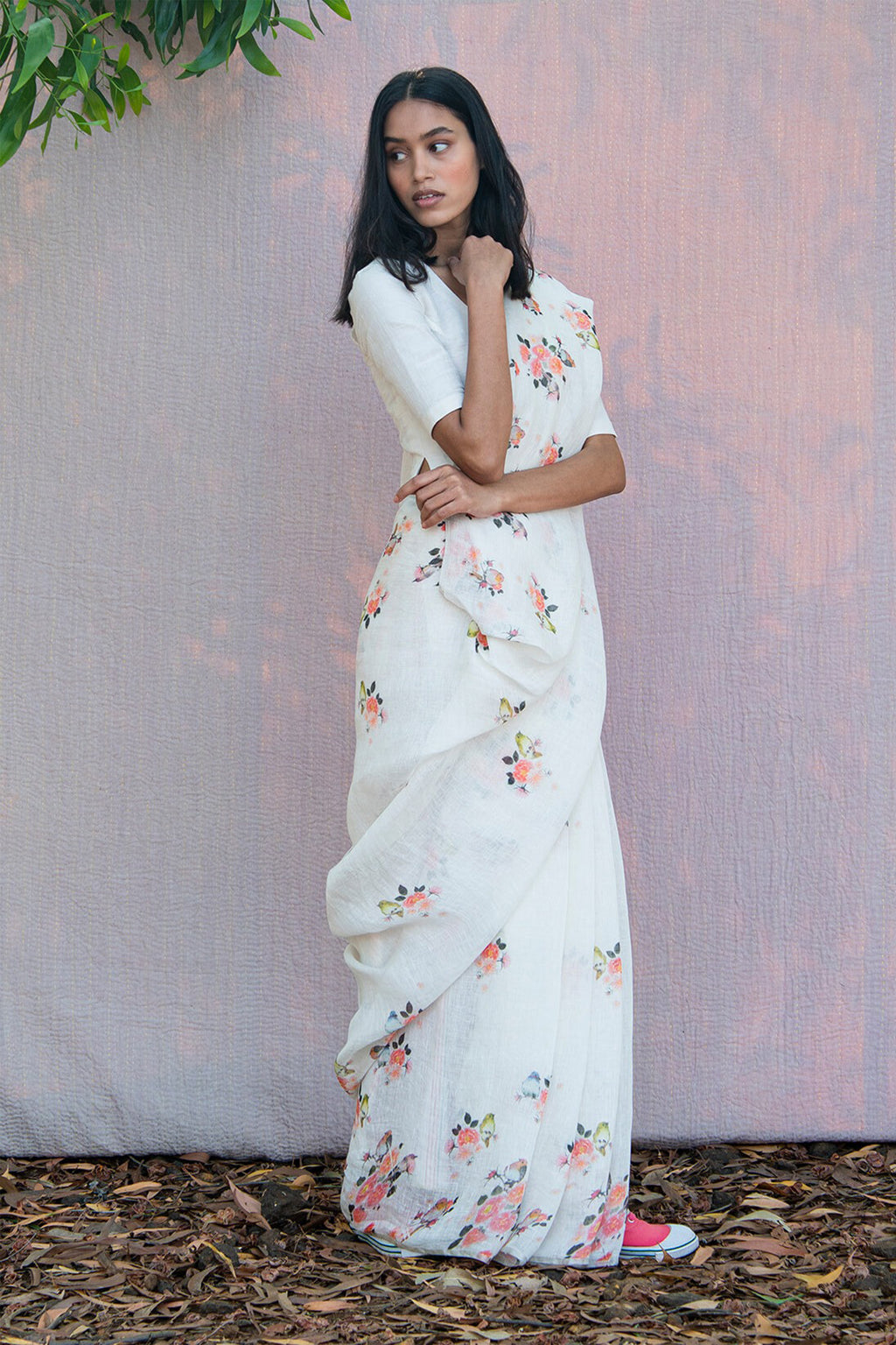 Saree With Blouse Fabric Ivory