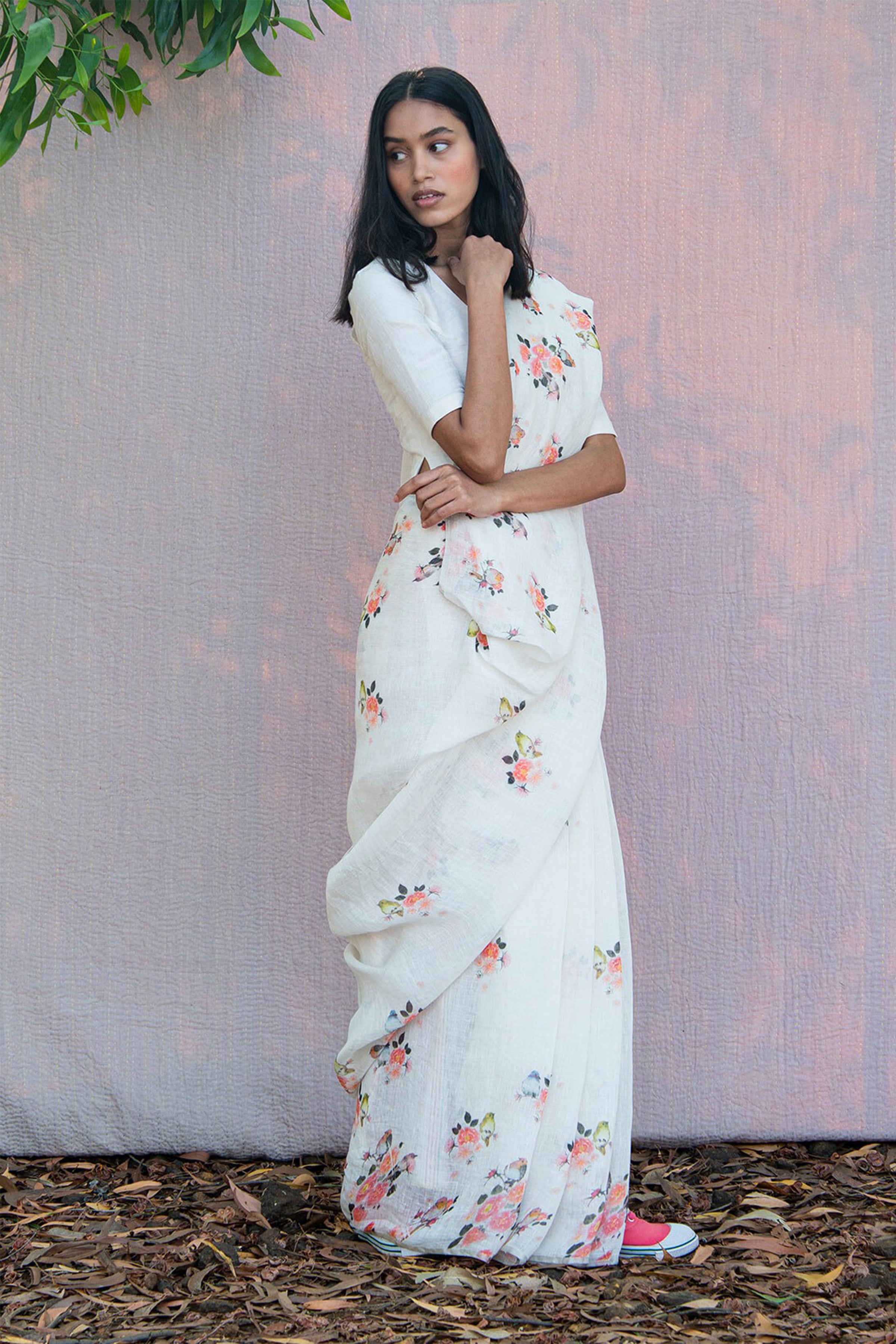 Saree With Blouse Fabric Ivory