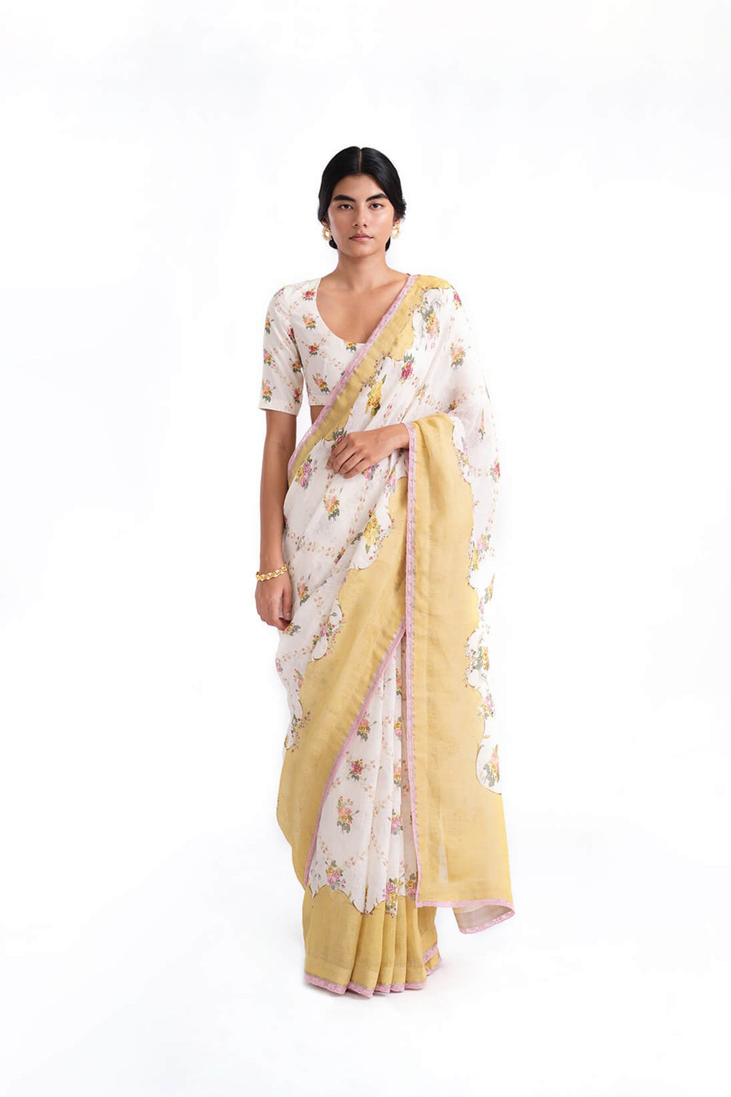 Saree Ivory-Yellow
