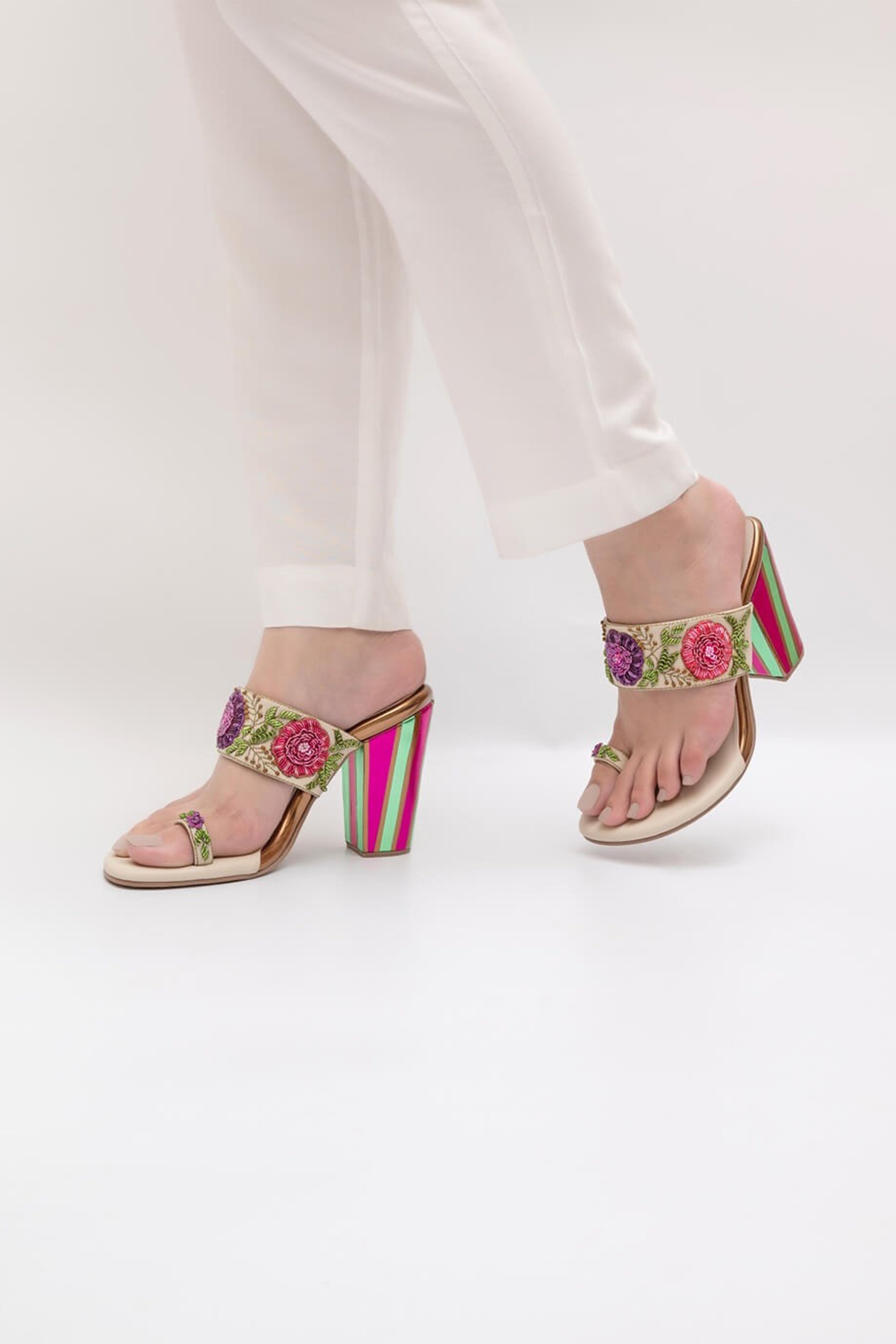 Beige Block Heels