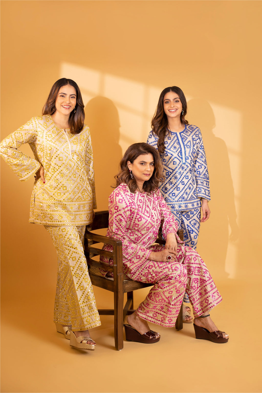 KURTA PANT PALAZZO BEIGE BLUE BEIGE YELLOW