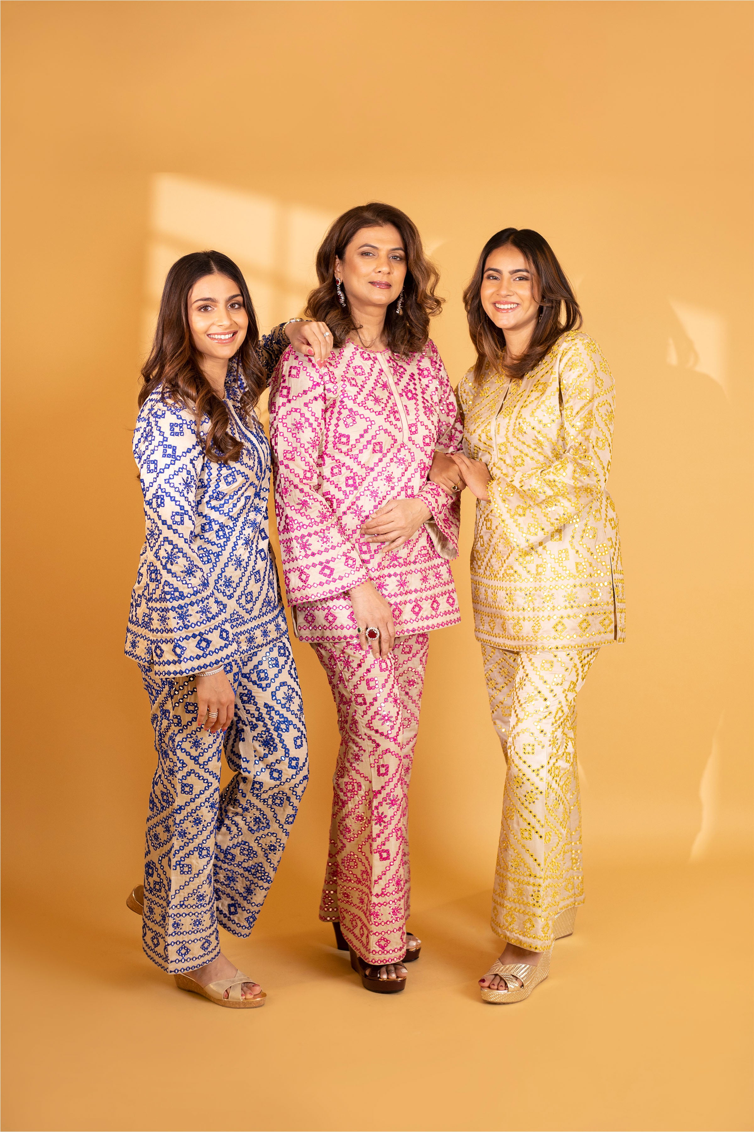KURTA PANT PALAZZO BEIGE BLUE BEIGE YELLOW