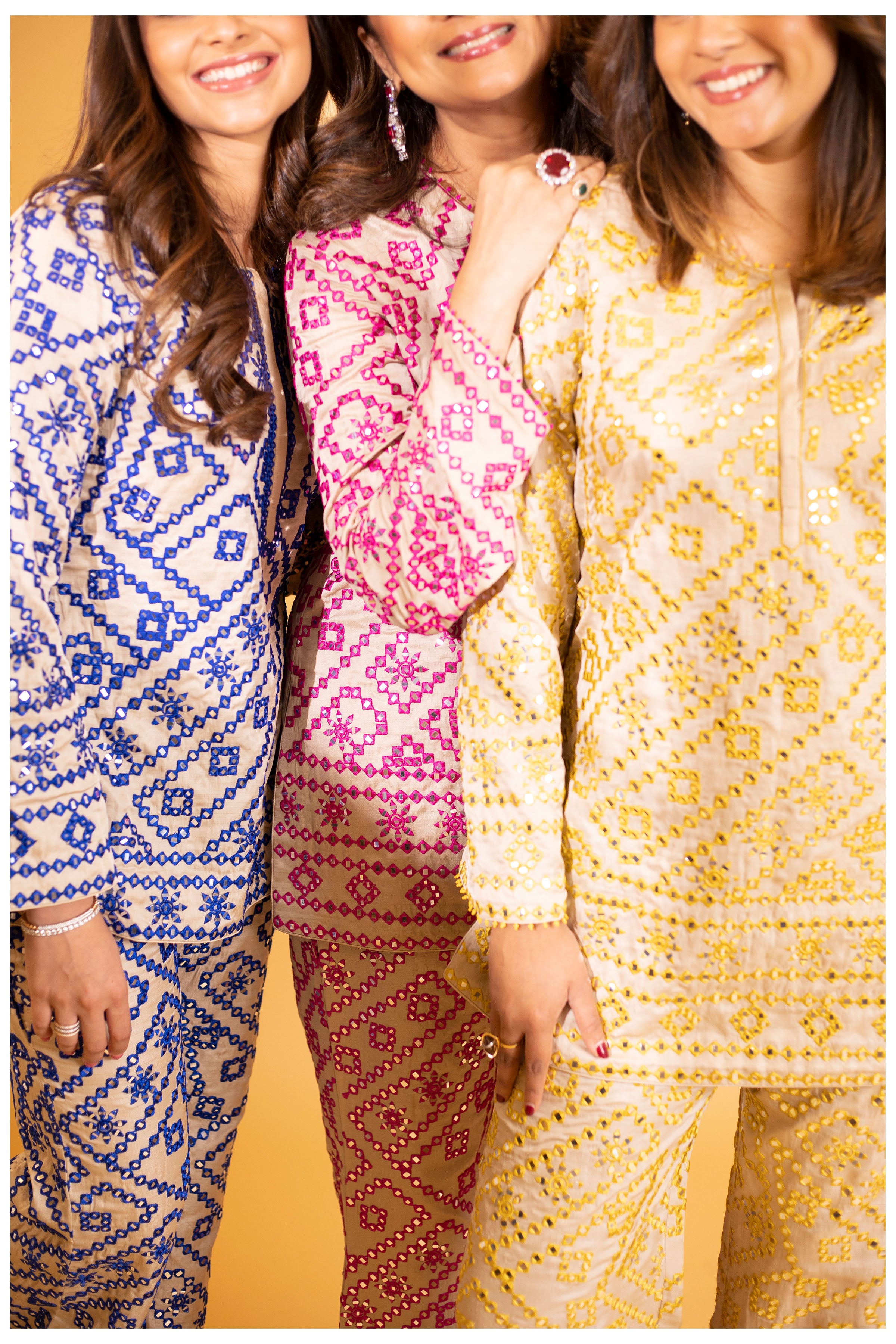 KURTA PANT PALAZZO BEIGE BLUE BEIGE YELLOW