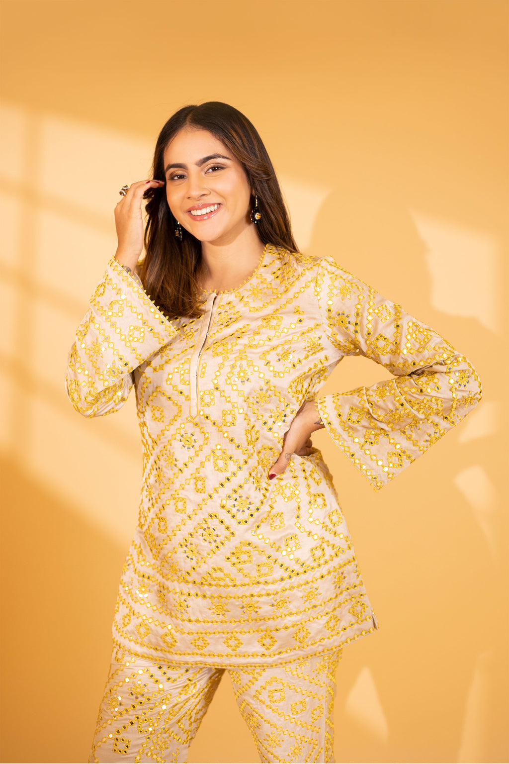 KURTA PANT PALAZZO BEIGE BLUE BEIGE YELLOW
