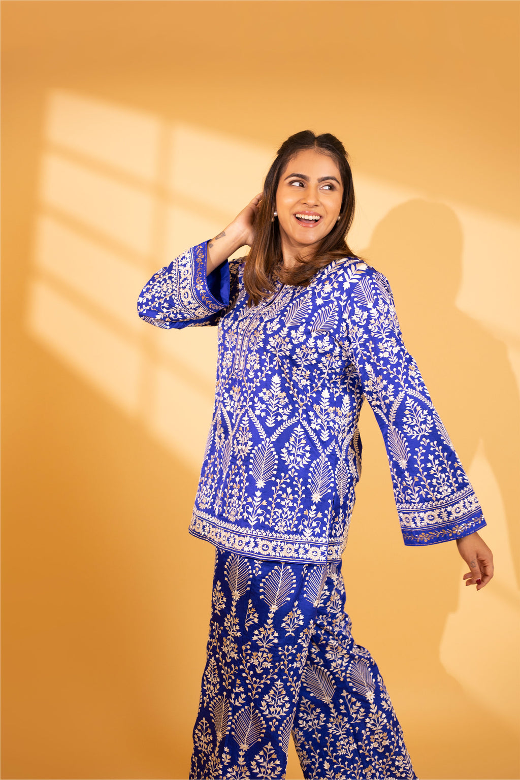 KURTA PALLAZO BLUE YELLOW
