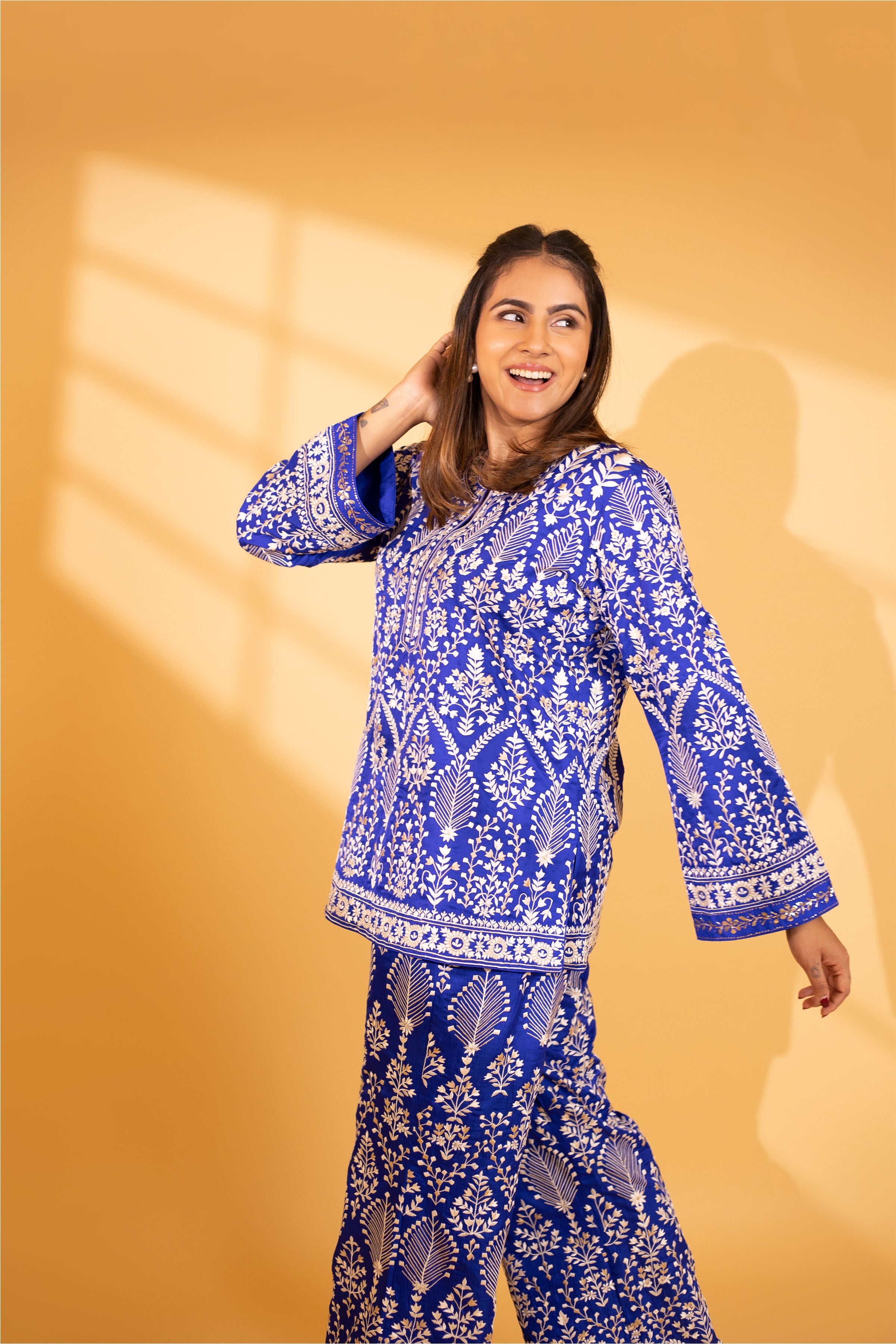 KURTA PALLAZO BLUE YELLOW