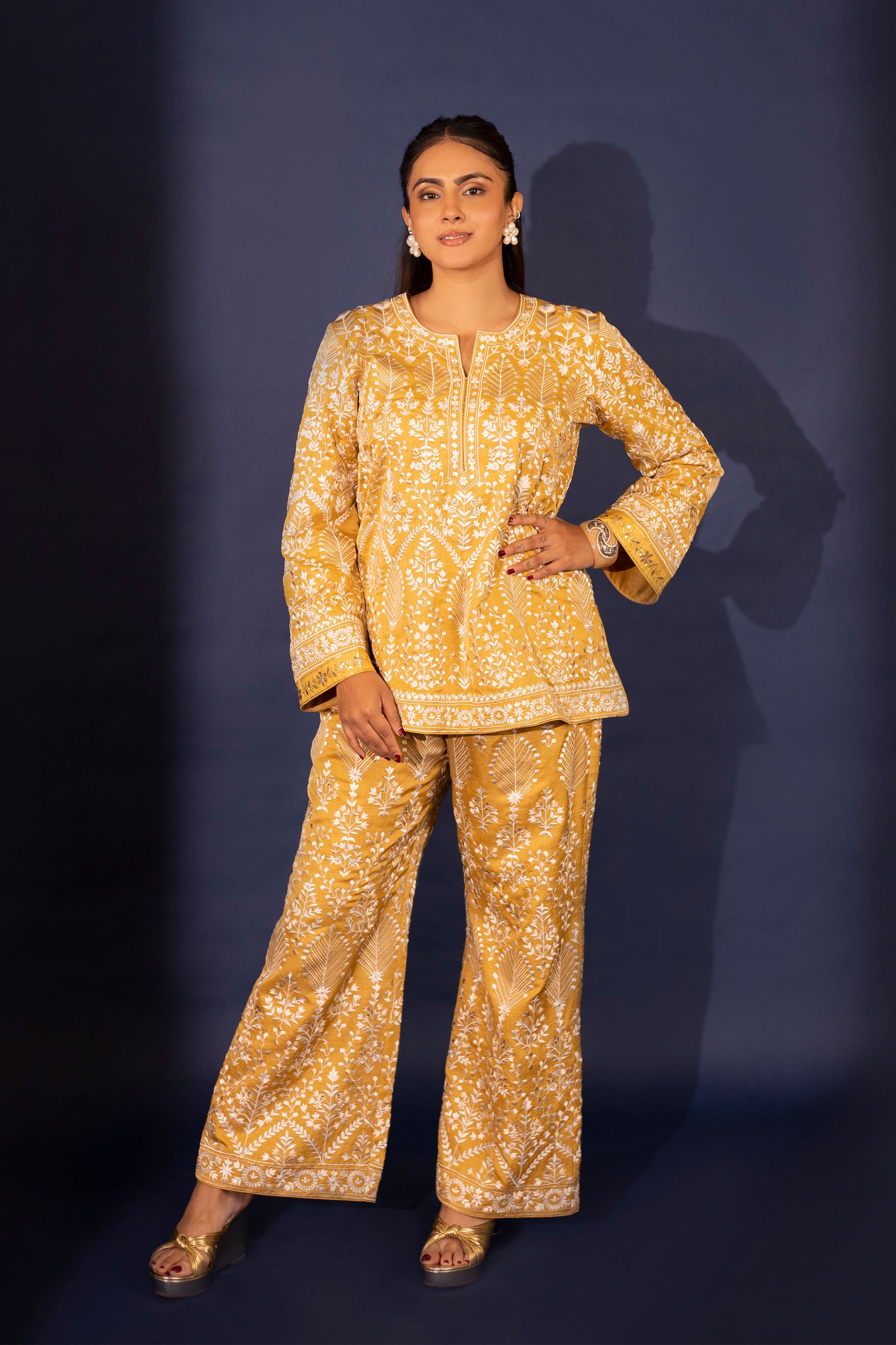 KURTA PALLAZO BLUE YELLOW