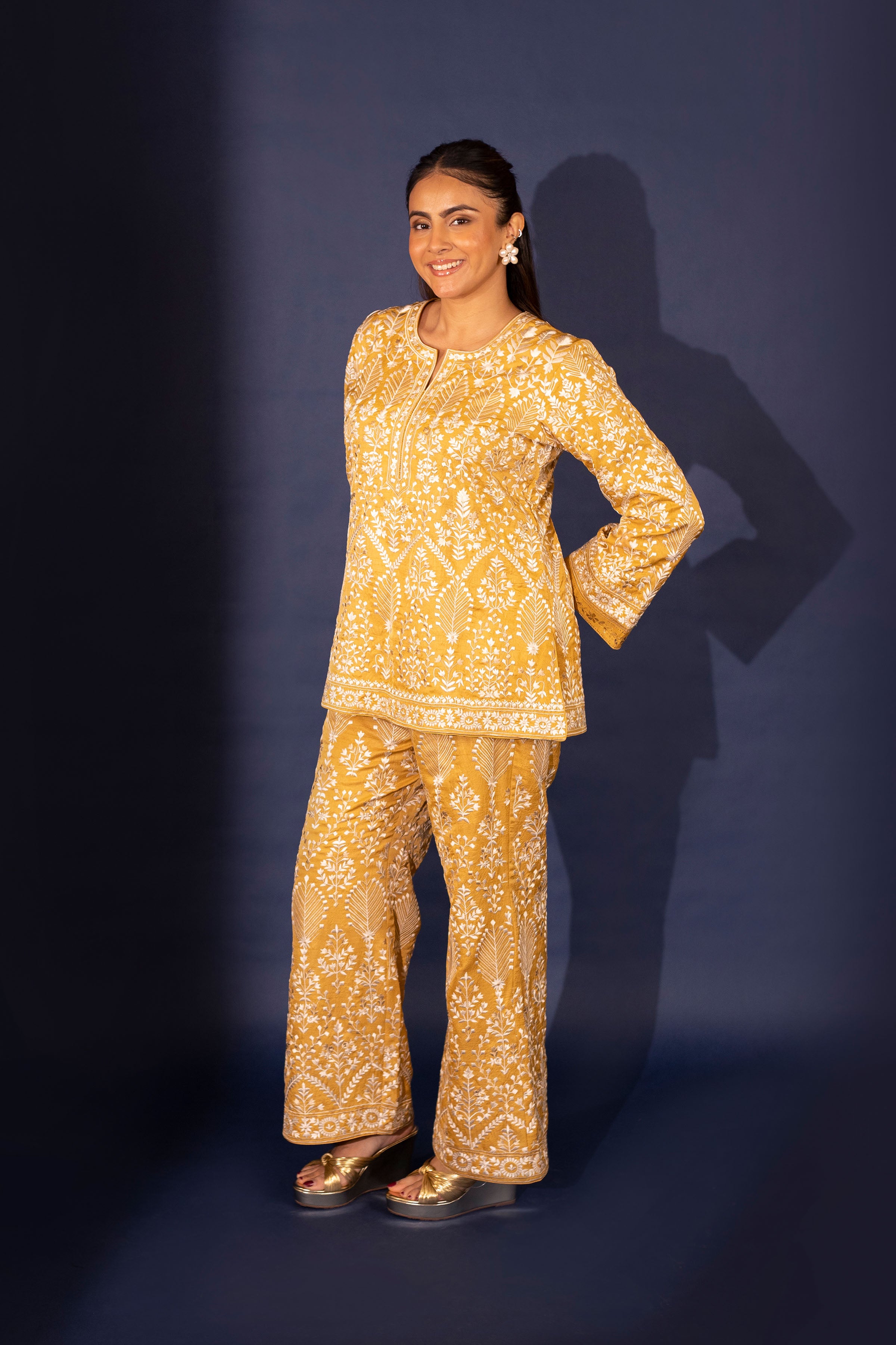KURTA PALLAZO BLUE YELLOW