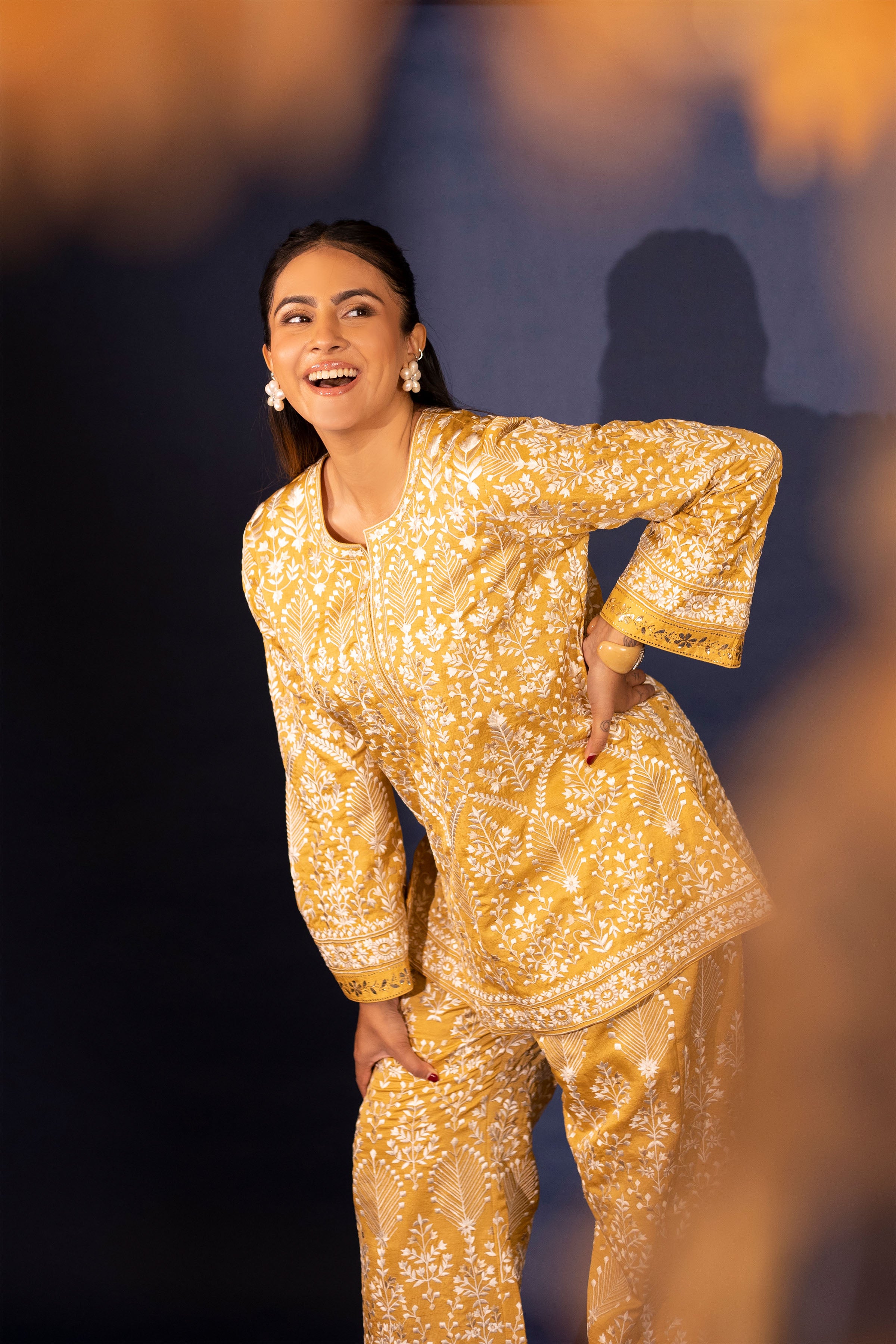 KURTA PALLAZO BLUE YELLOW