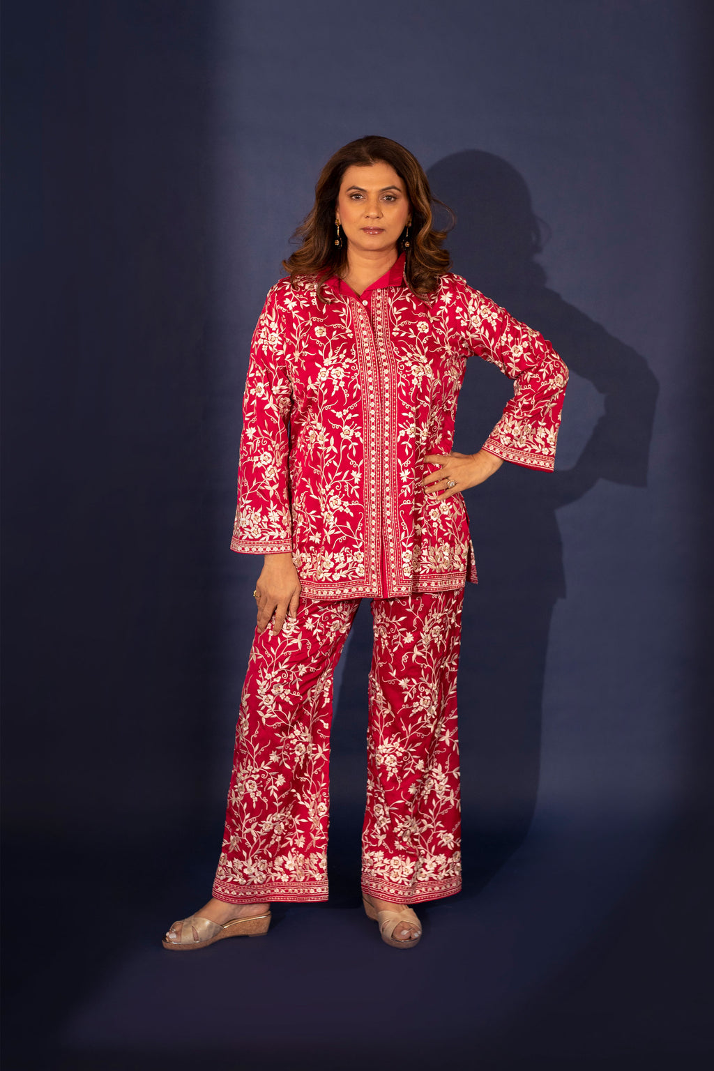 JACKET KURTA PALLAZO RANI PINK
