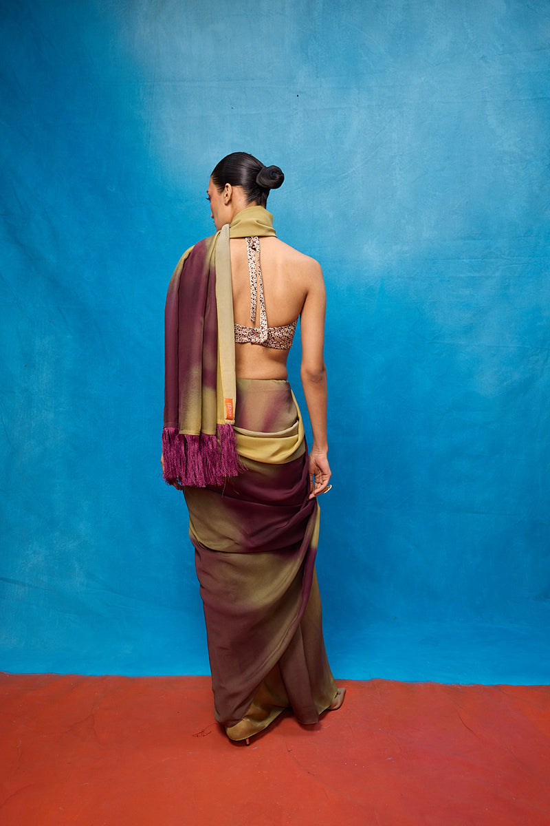 Saree Blouse Fabric Green-Pink