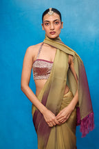 Saree Blouse Fabric Green-Pink
