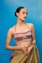 Saree Blouse Fabric Green-Pink