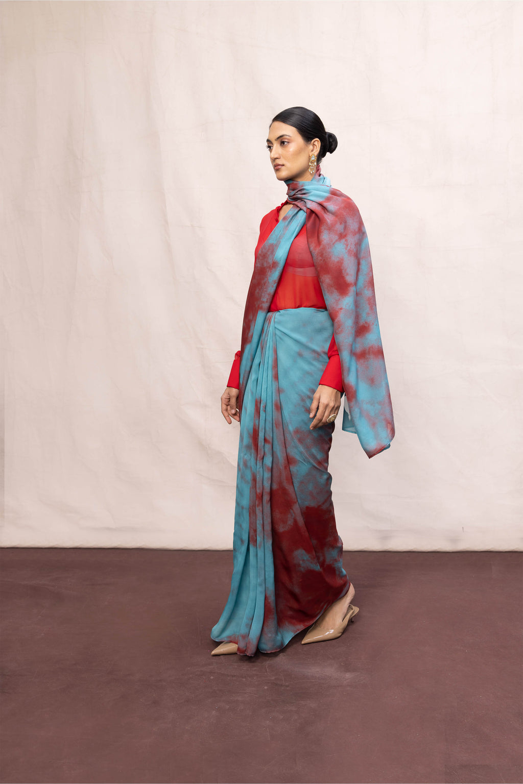 Saree Blouse Fabric Blue-Red