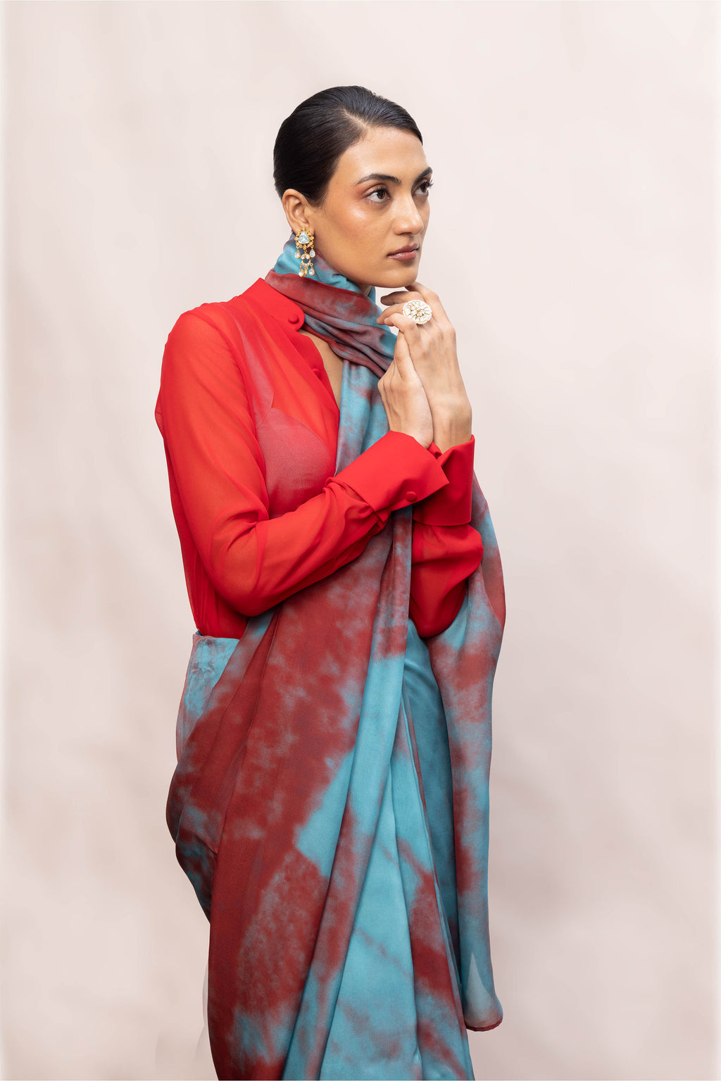 Saree Blouse Fabric Blue-Red