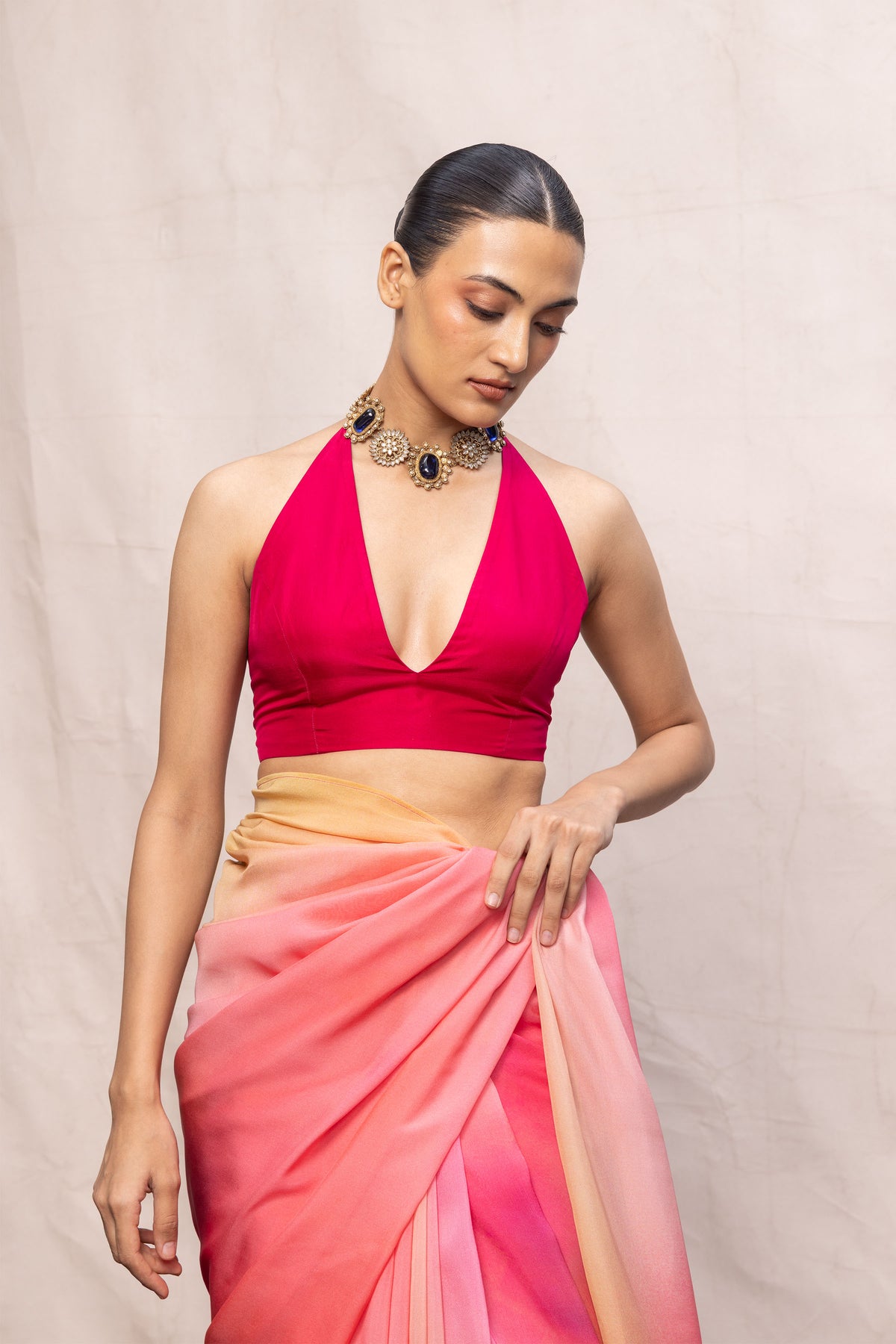 Saree Blouse Fabric Pink-Pista