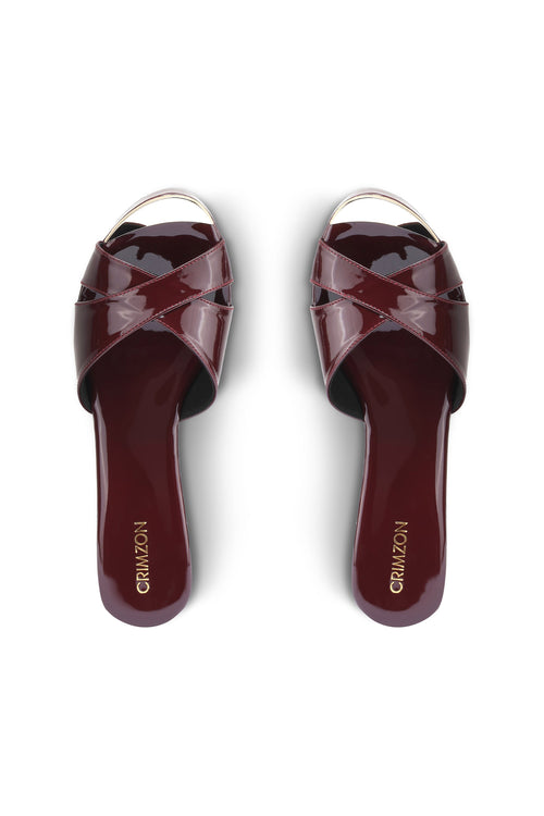 CROSS STRAP WEDGES BURGUNDY