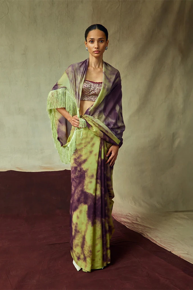 Saree Blouse Fabric Green-Purple Dark Purple-pista