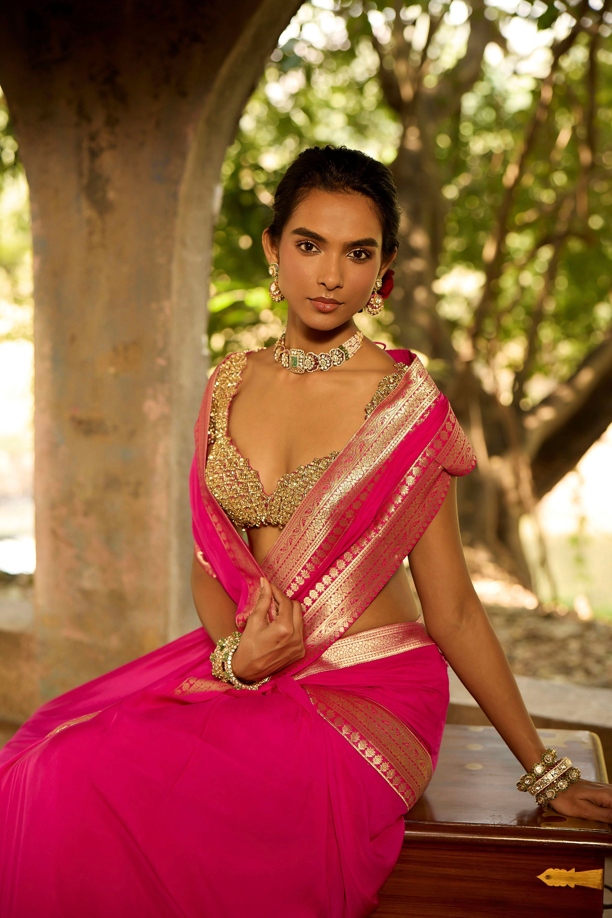 DRAPED SAREE BLOUSE FUCHSIA