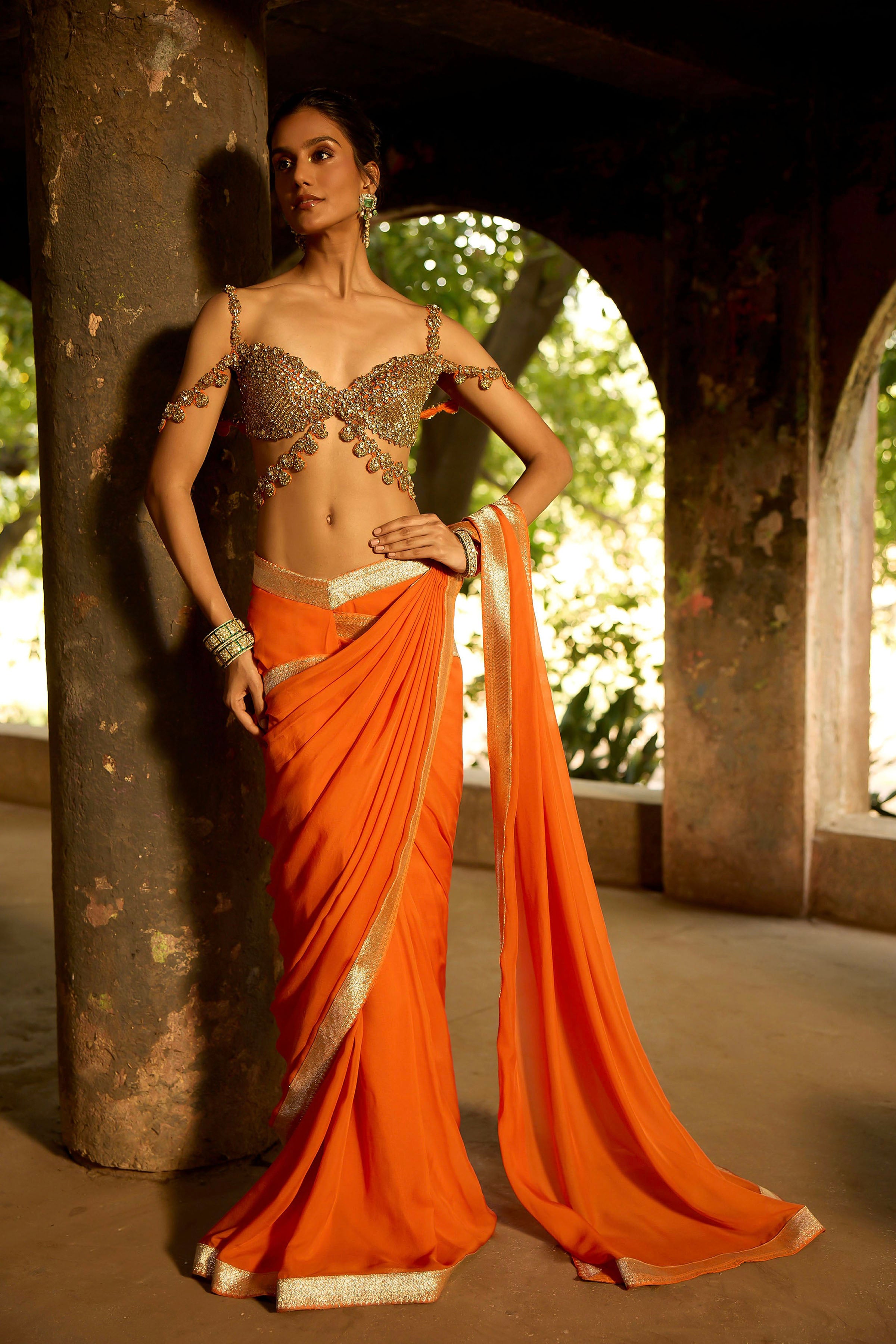 DRAPED SAREE BLOUSE ORANGE