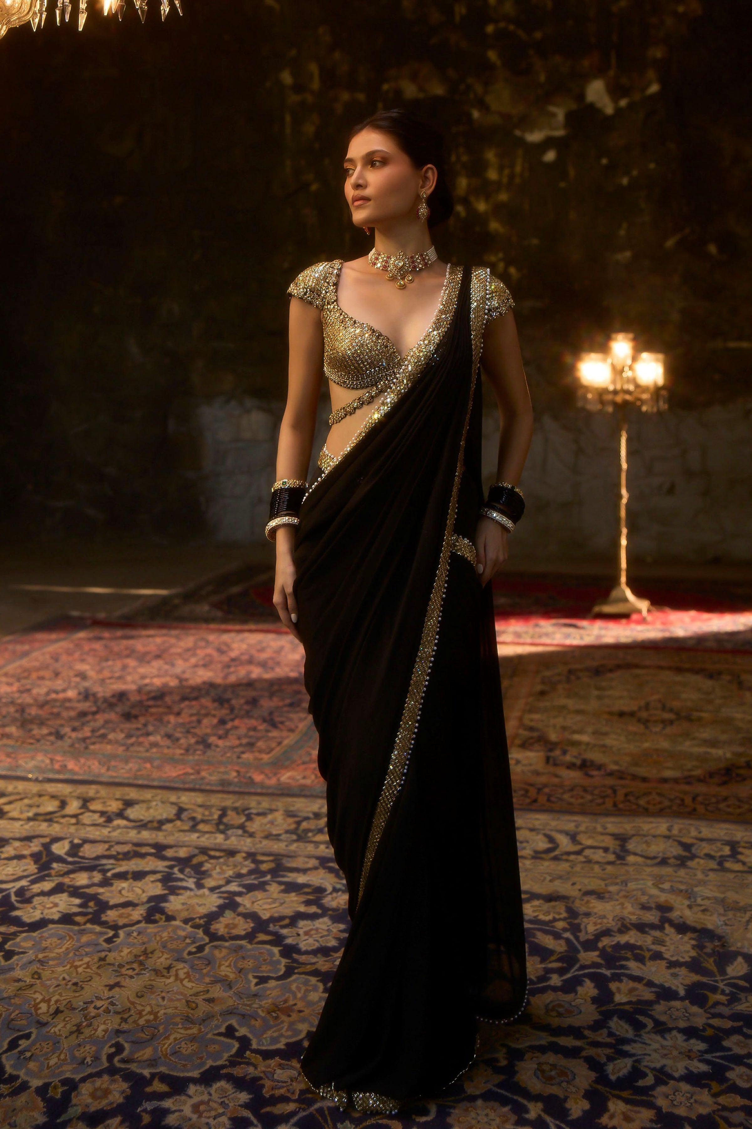 DRAPED SAREE BLOUSE BLACK