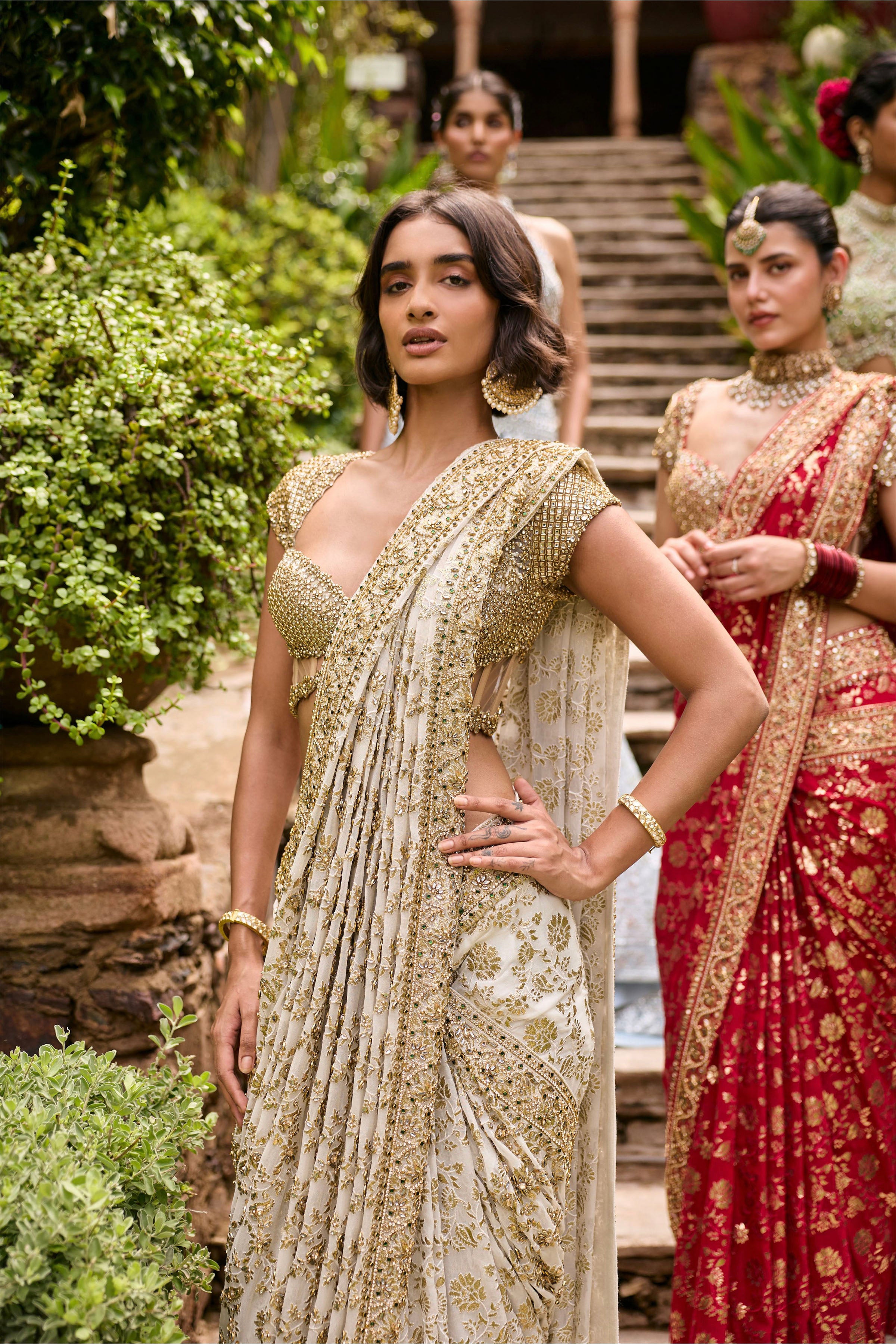DRAPED SAREE BLOUSE IVORY GOLD