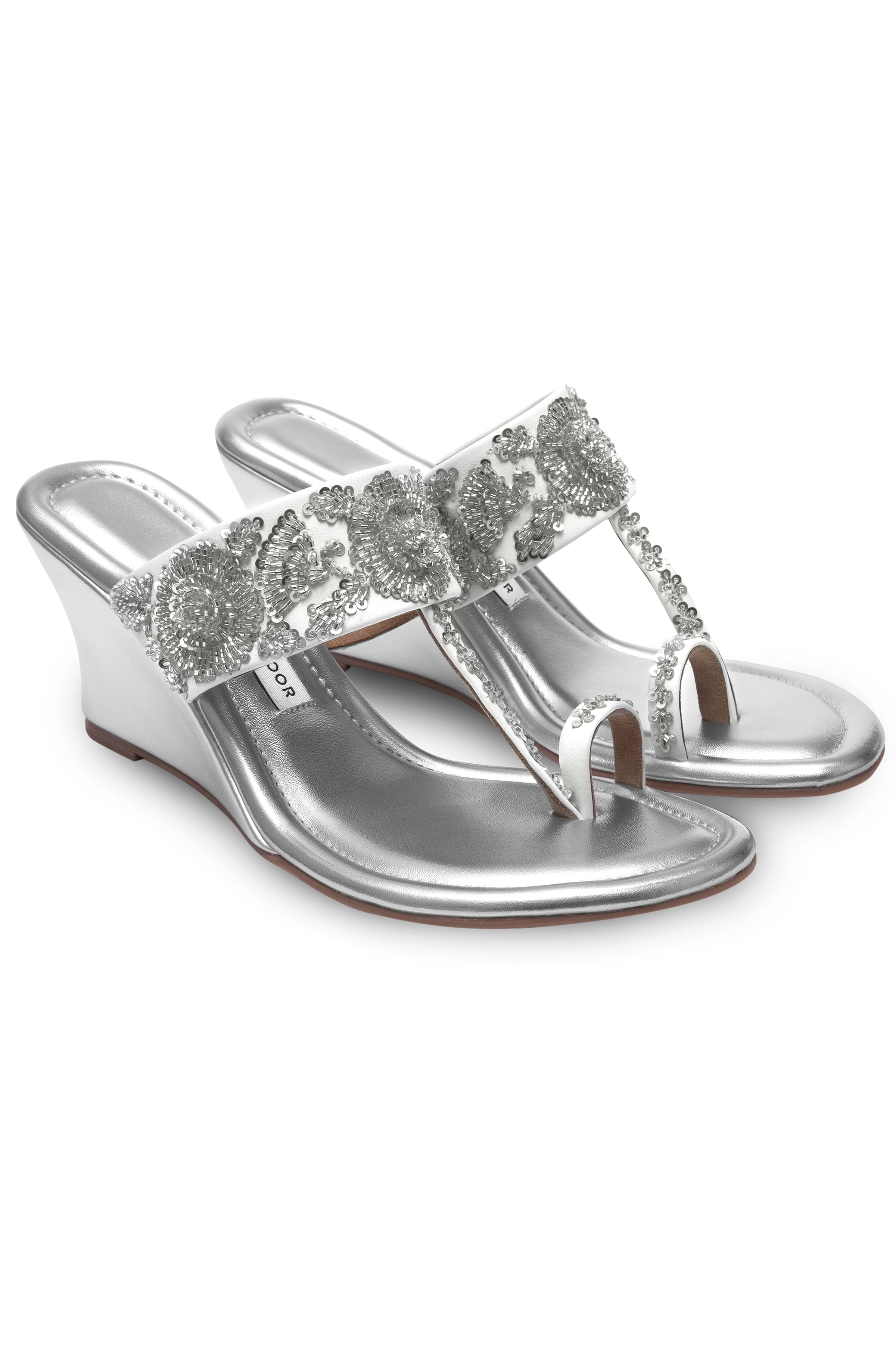 Silver and White Wedge Heels