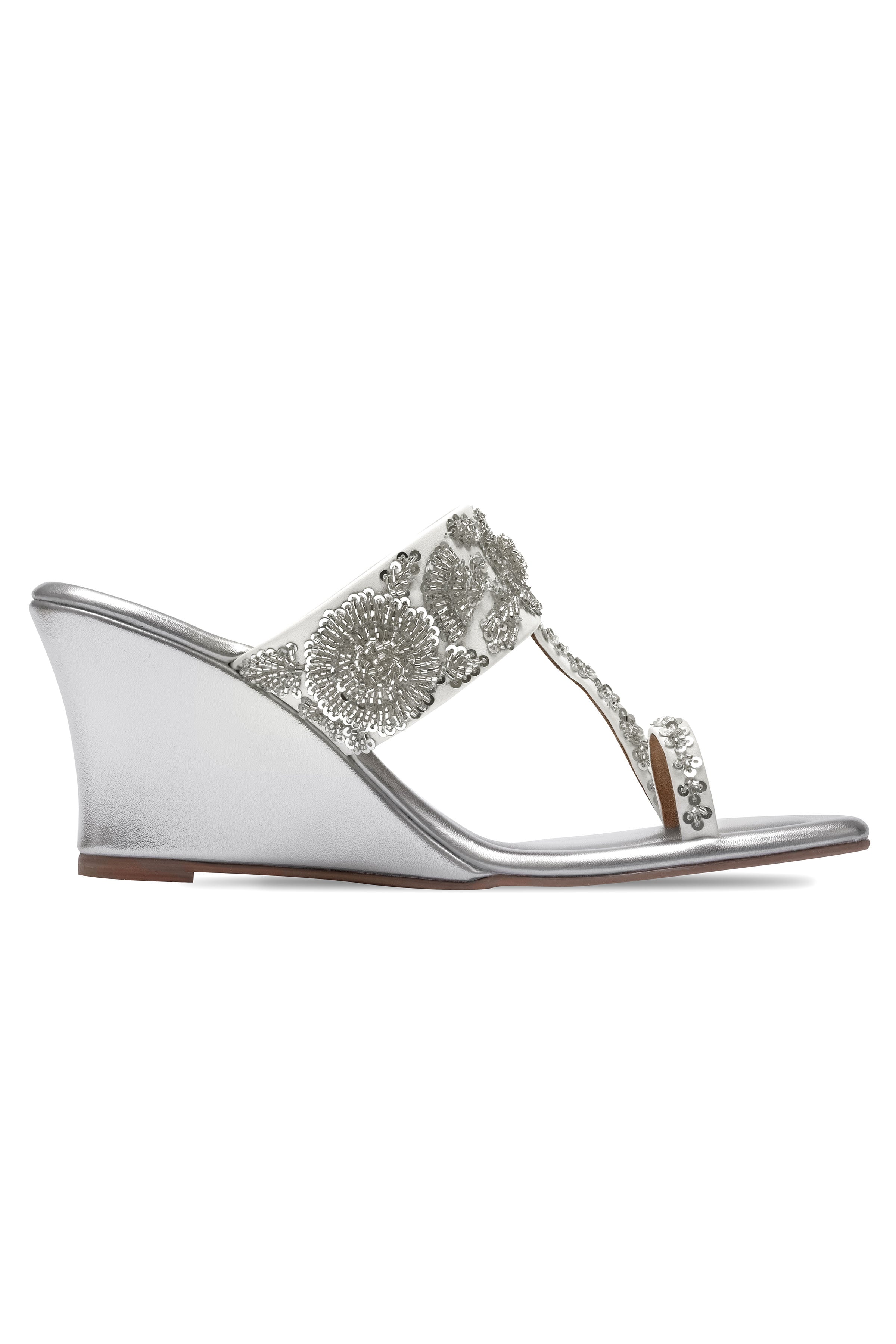 Silver and White Wedge Heels