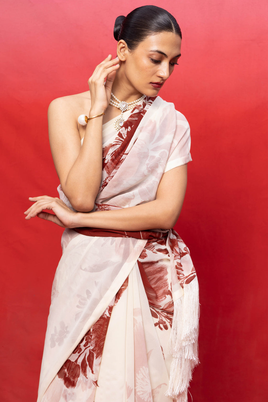 Saree Blouse Fabric Cream Ice-Blue