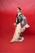Saree Blouse Fabric Pista Black-White