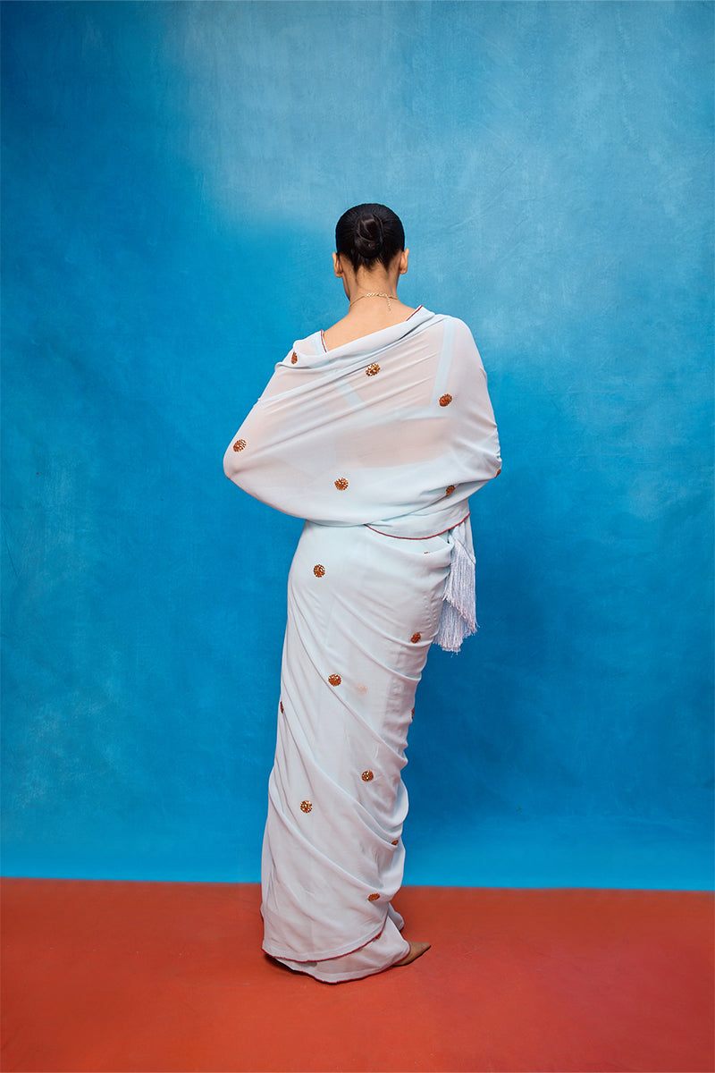 Saree Blouse Fabric Ice-Blue Red