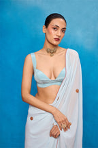 Saree Blouse Fabric Ice-Blue Red