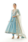Anarkali Churidar Dupatta Blue Yellow