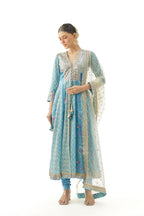 Anarkali Churidar Dupatta Blue Yellow