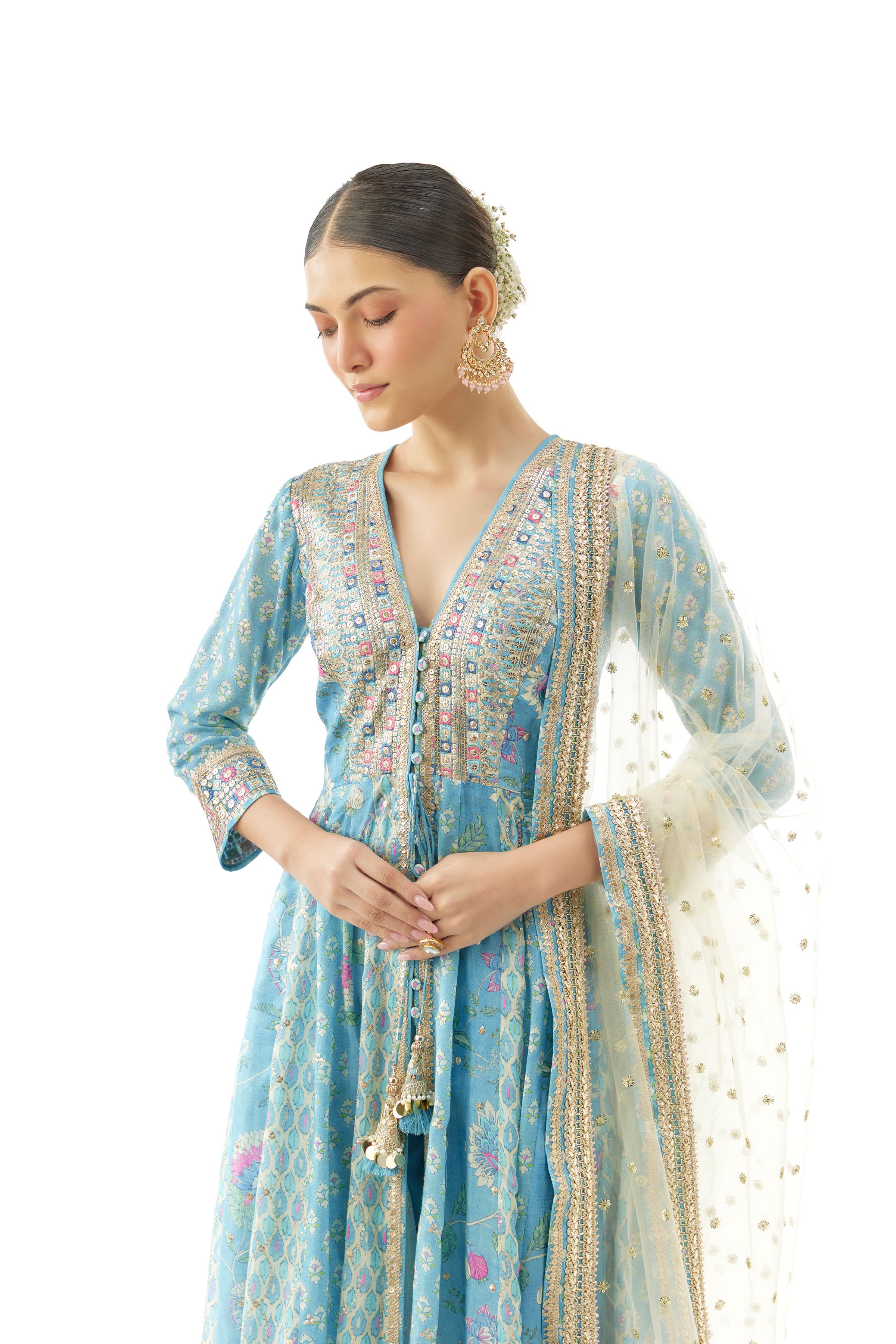 Anarkali Churidar Dupatta Blue Yellow